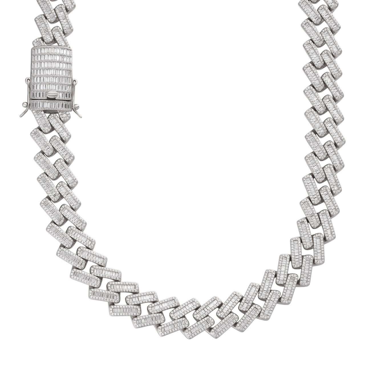 Italiano Silver 16mm Iced Out Baguette Link Chain Necklace - 925 Sterling Silver Men's CZ Choker (18-28 Inch)