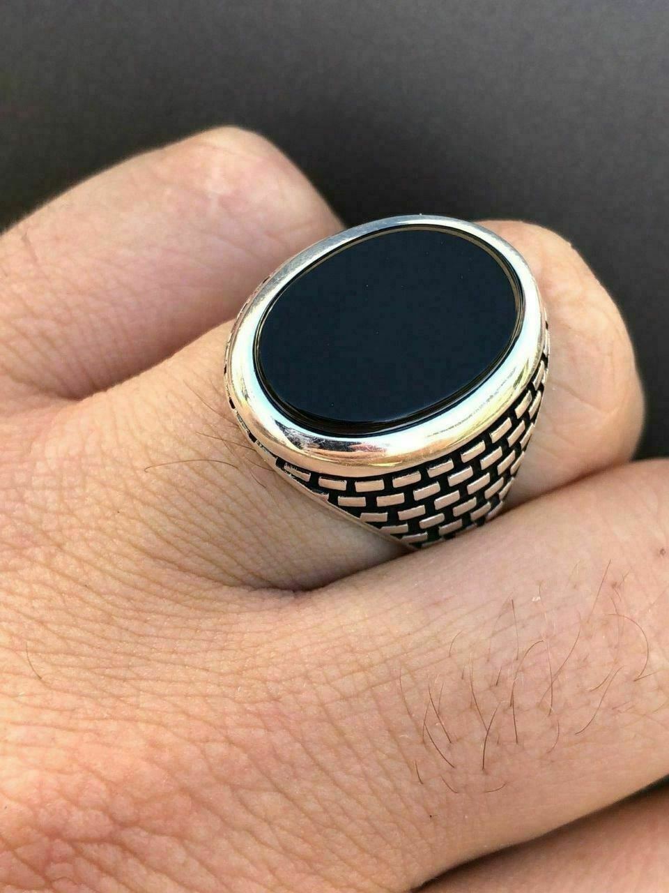 Solid 925 Sterling Silver Men s Black Onyx pinky ring Harlem Bling