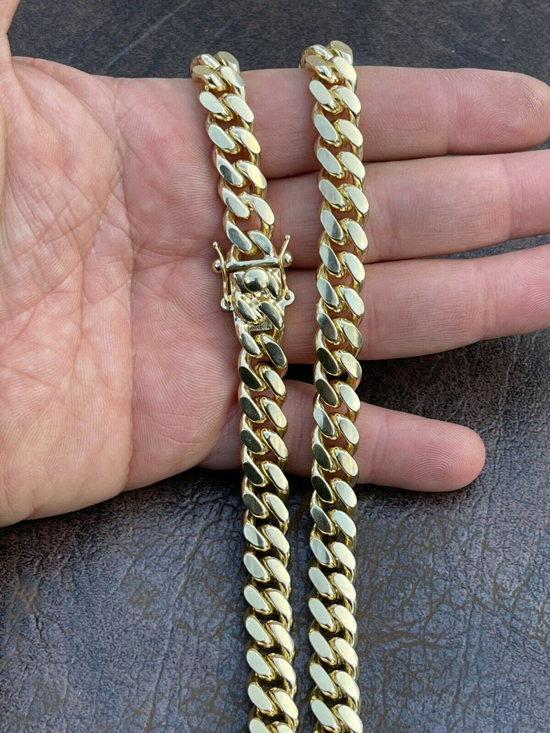 Men's Miami Cuban Link Chain 14k Gold Vermeil Solid 925 Silver Box ...