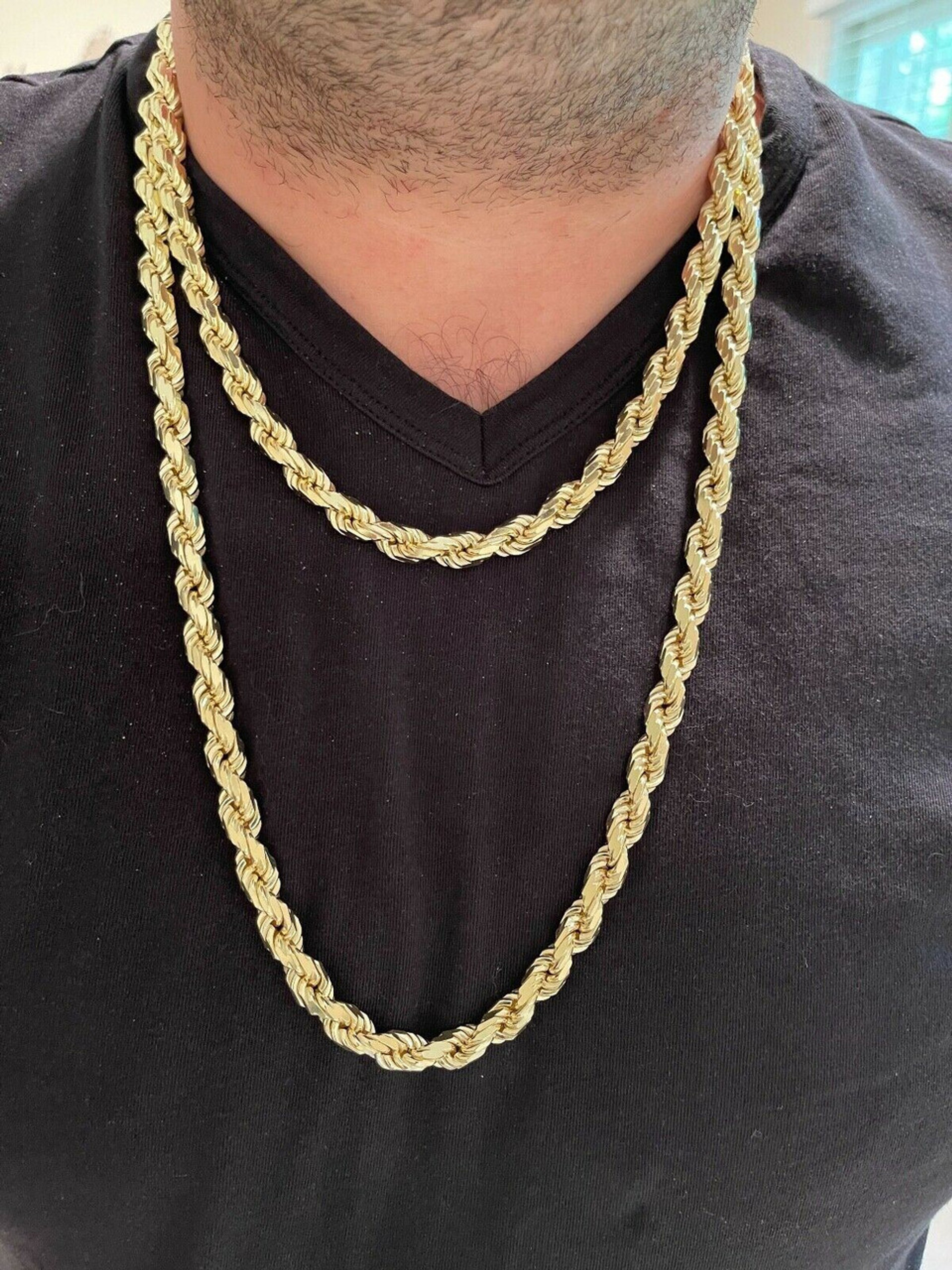 8mm Thick Men's Rope Chain 14k Gold Over Real Solid 925 Sterling Silver ...