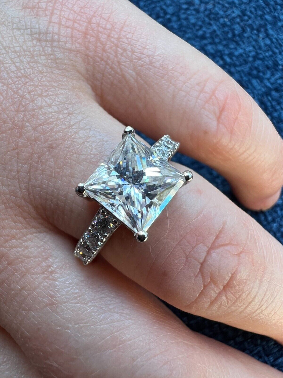 Real VVS D Square Princess Cut Moissanite Engagement Promise Ring 925