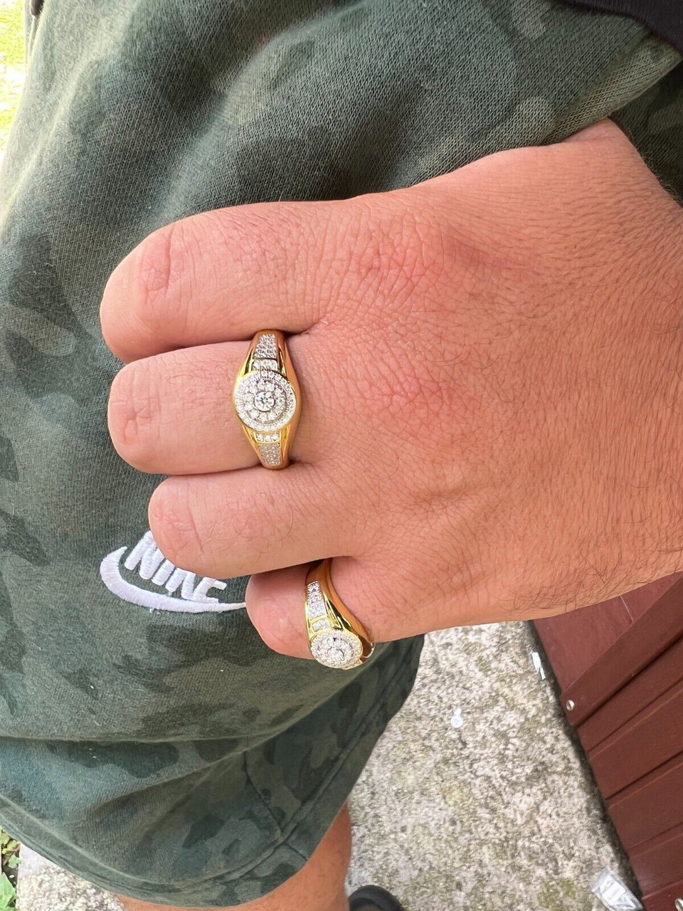 MOISSANITE Mens 14k Gold Plated Real 925 Silver Iced Pinky Ring Hip Hop