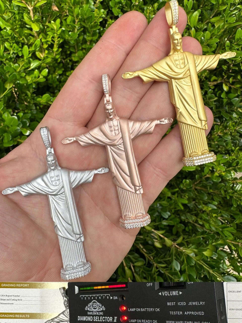 MOISSANITE Christ The Redeemer 925 Silver/ Yellow Rose Gold Necklace