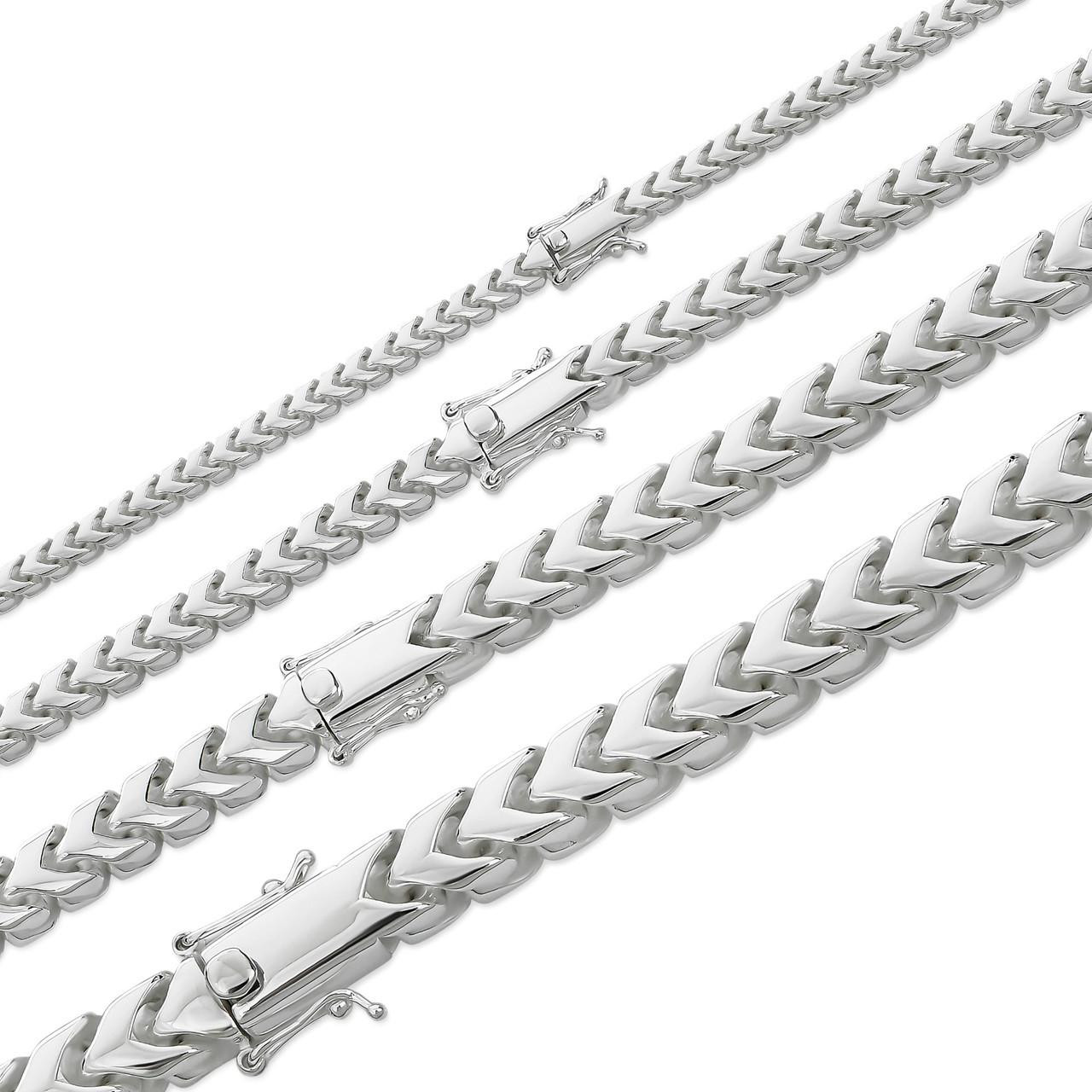 Modern Franco Link Chain Necklace W. Box Lock - Oxidized 925 Sterling ...