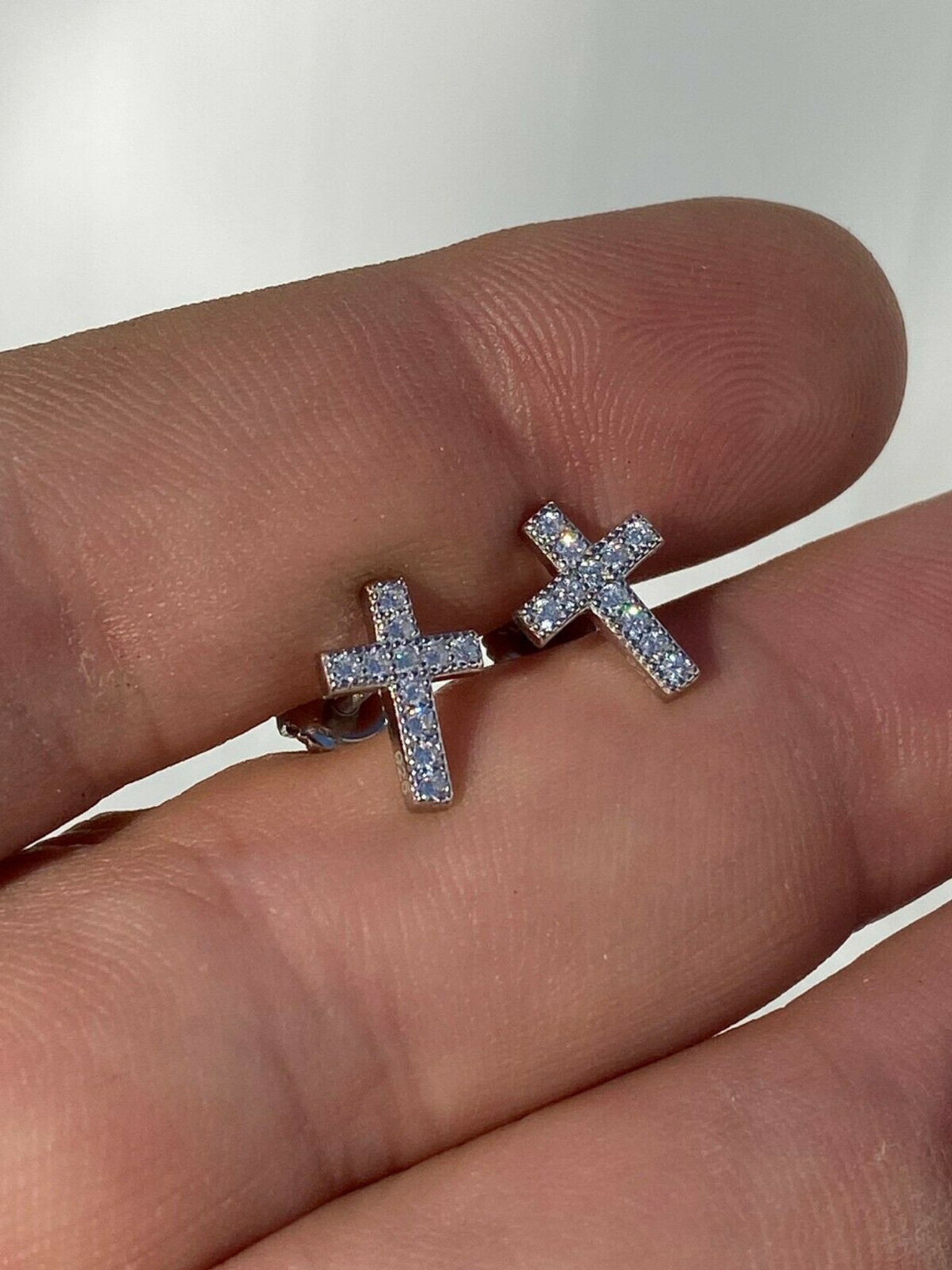 9ct White Gold 0.15ct Diamond Cross Earrings