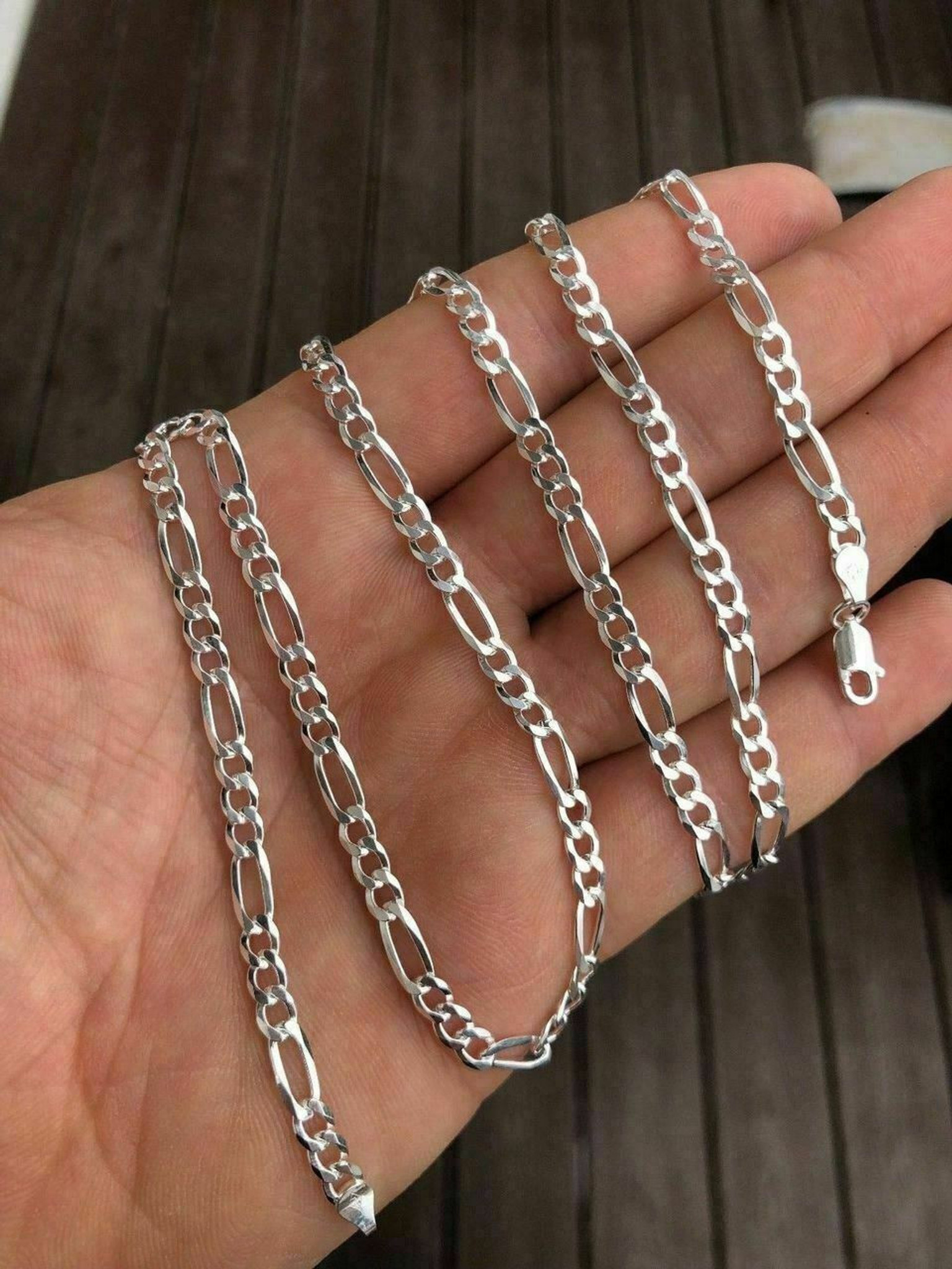 Solid 925 Sterling Silver Figaro Chain Necklace ITALY Men Women