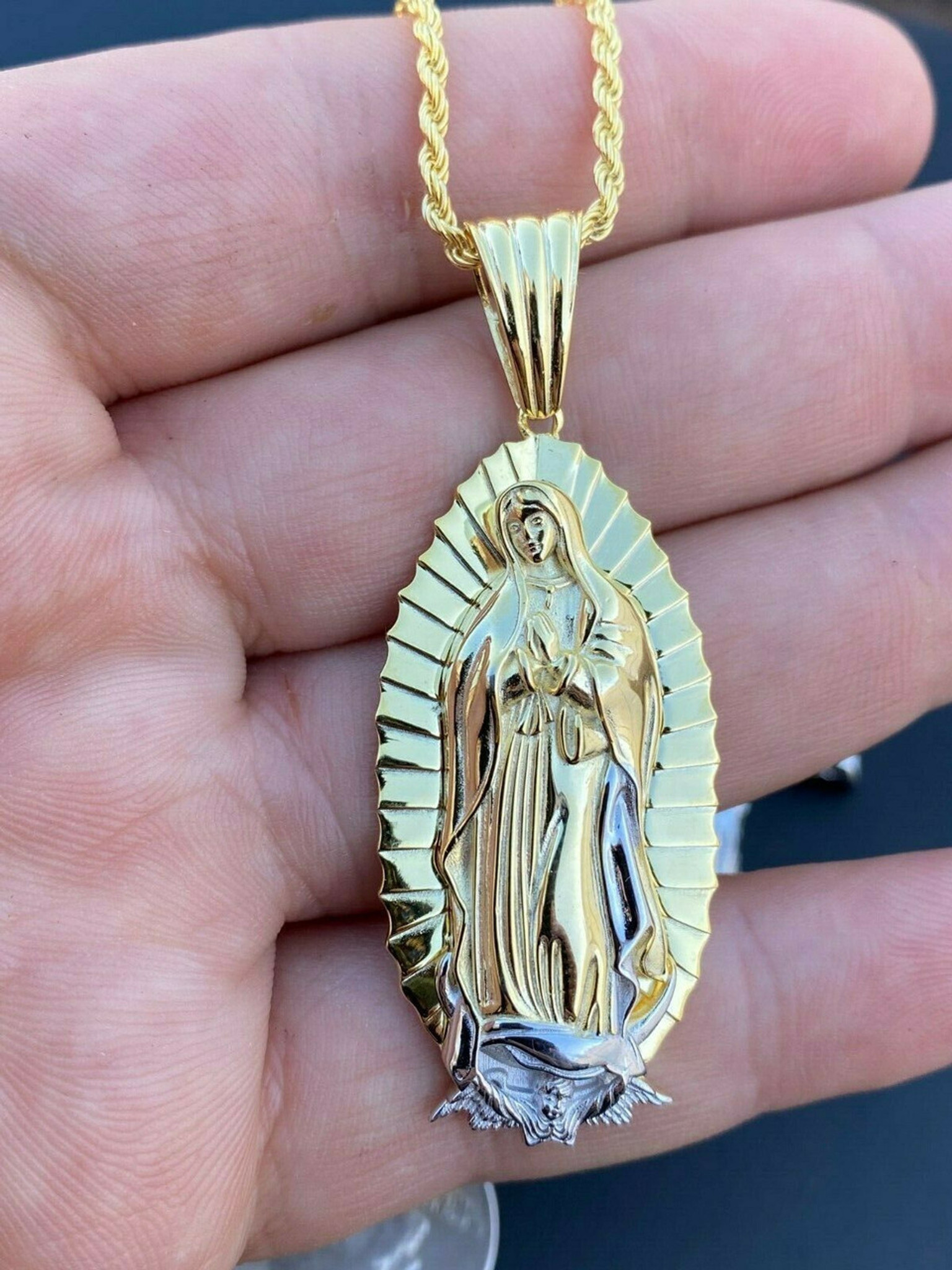 Real 14k Yellow Gold Plated 925 Silver Virgin Mary Pendant Hip Hop Men  Ladies CZ | eBay