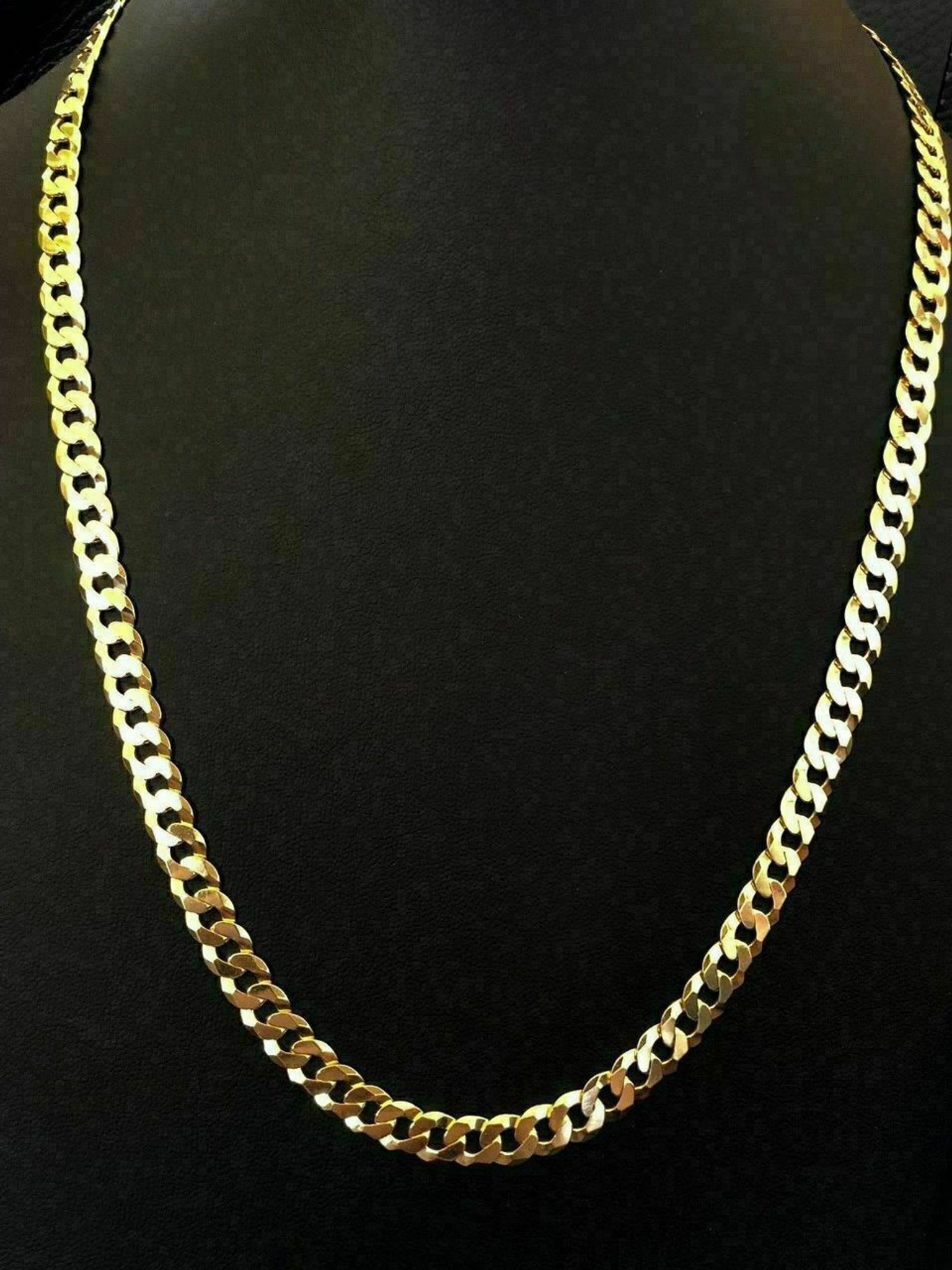 Men's Shiny 7mm Flat Miami Cuban Chain 14k Gold Over Solid 925