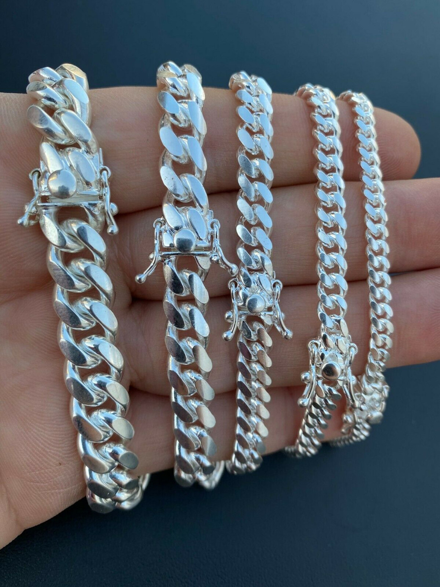 Real Miami Cuban Link Bracelet Solid 925 Sterling Silver Box Clasp