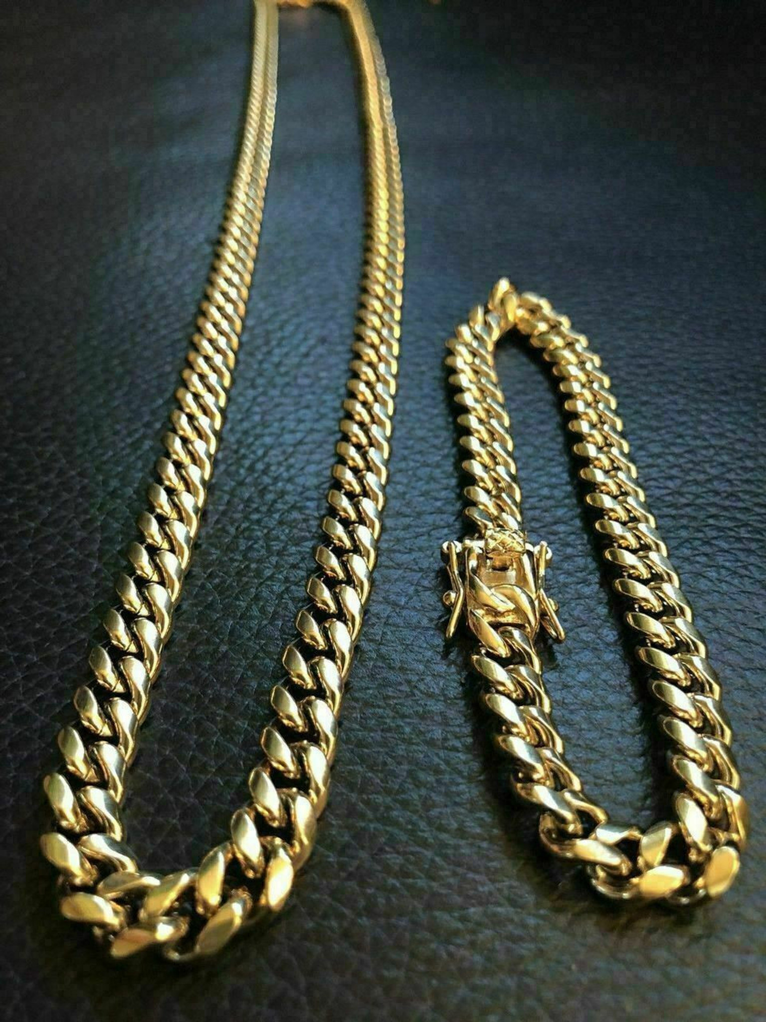 8mm Stainless Steel Cuban Link Chain and Bracelet