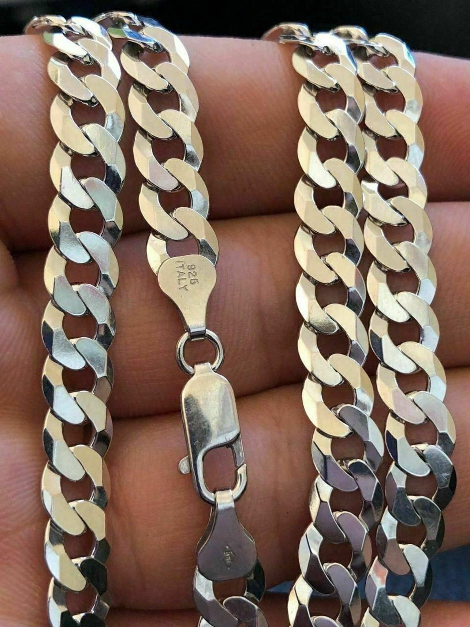 Men's Shiny 7mm Flat Curb Miami Cuban Chain Solid 925 Sterling