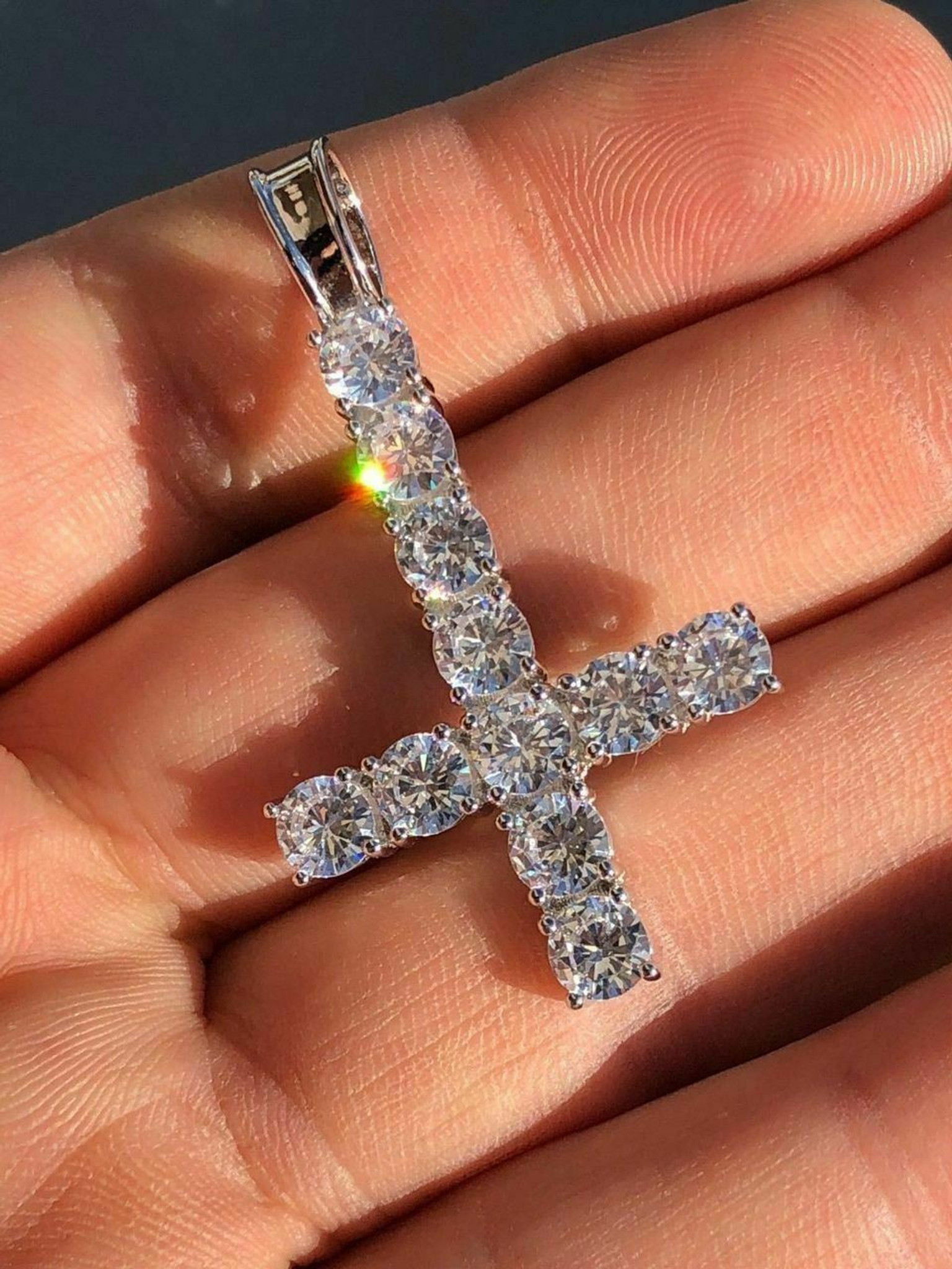 harlembling inverted cross upside down real solid 925 sterling silver tennis chain diamond 99779.1664379395