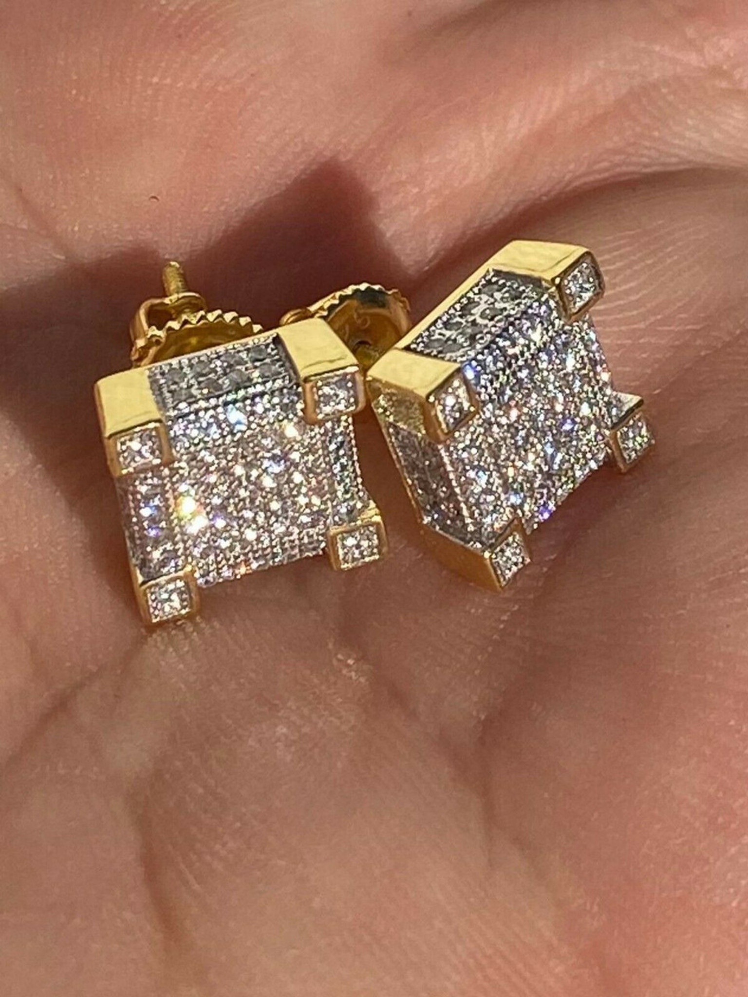 2.00Ct Round Cut Simulated Diamond Men's Stud Earrings Yellow Gold Plated  Silver | eBay