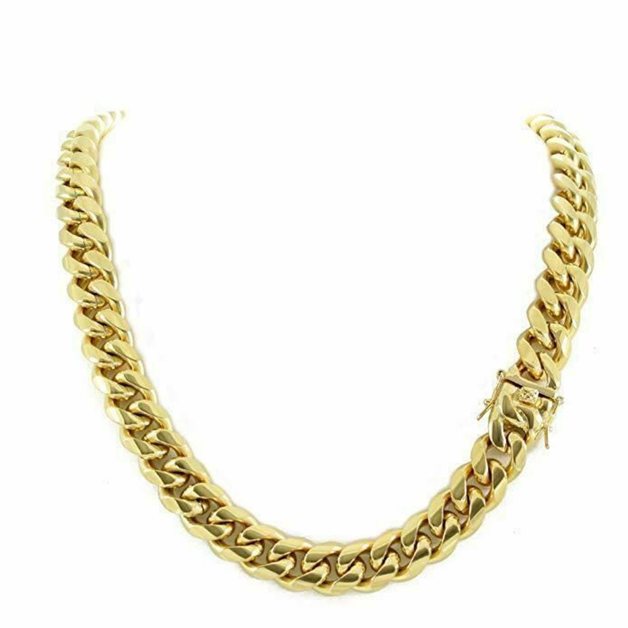 14mm Men Cuban Miami Link Chain 18k Gold Plated Stainless Steel