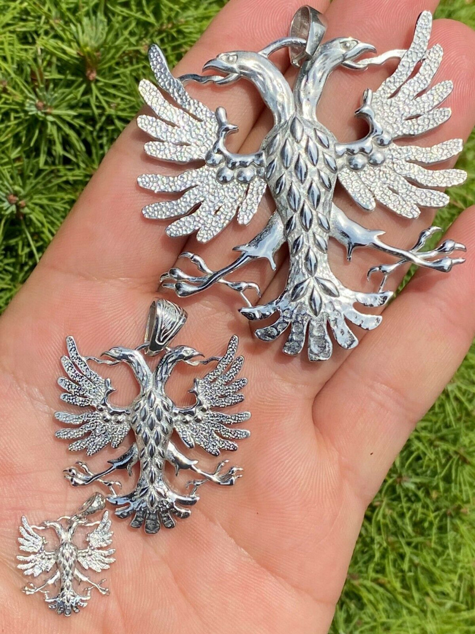 harlembling solid 925 silver two double headed eagle pendant necklace albania kosova russian 86113.1664383907