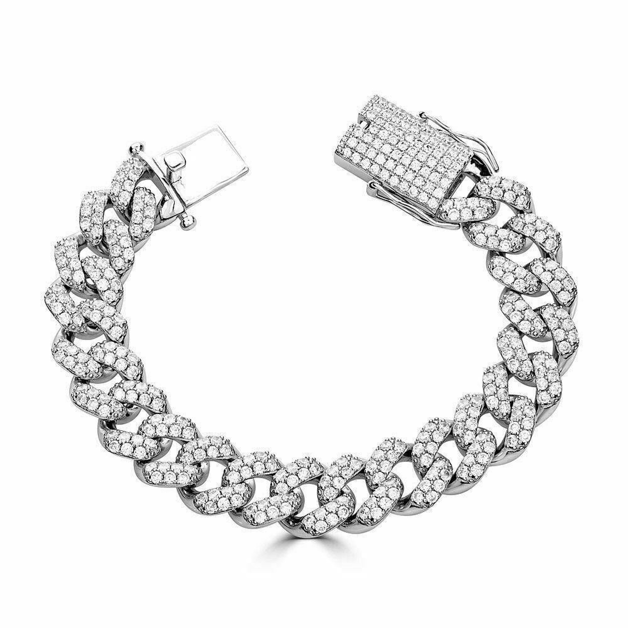 15mm Silver Iced Out Cuban Link CZ Diamond Bracelet – Icey Bling