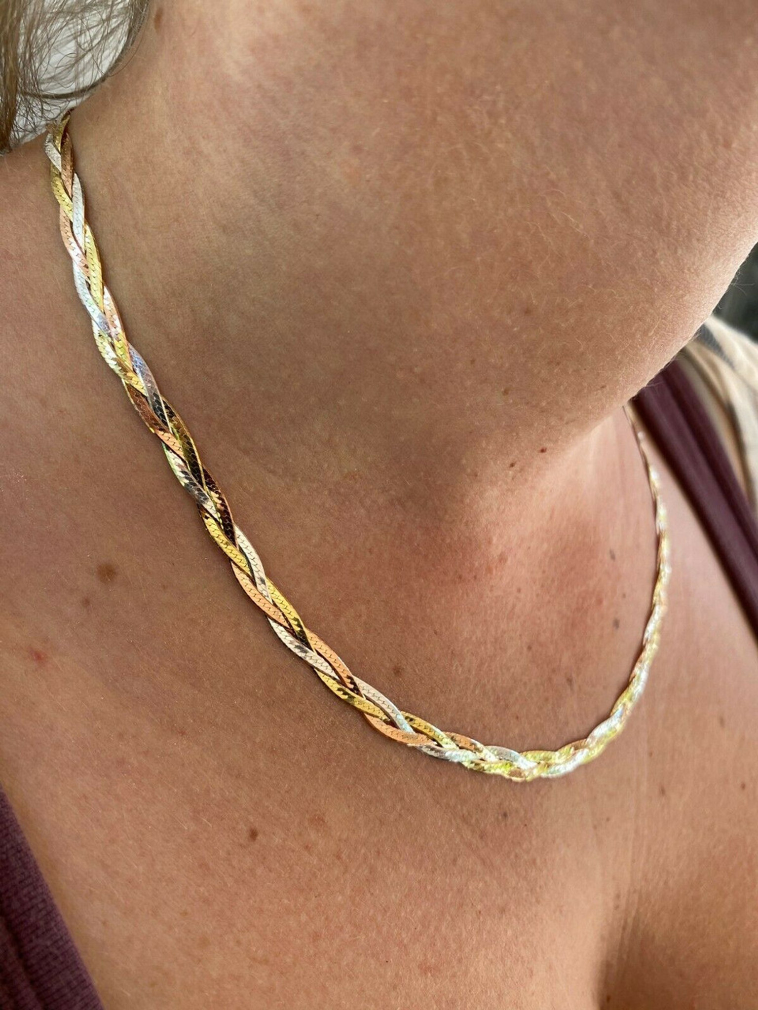Gold Gilt Braided Herringbone Chain Necklace Sterling Silver 17.5g |  Property Room