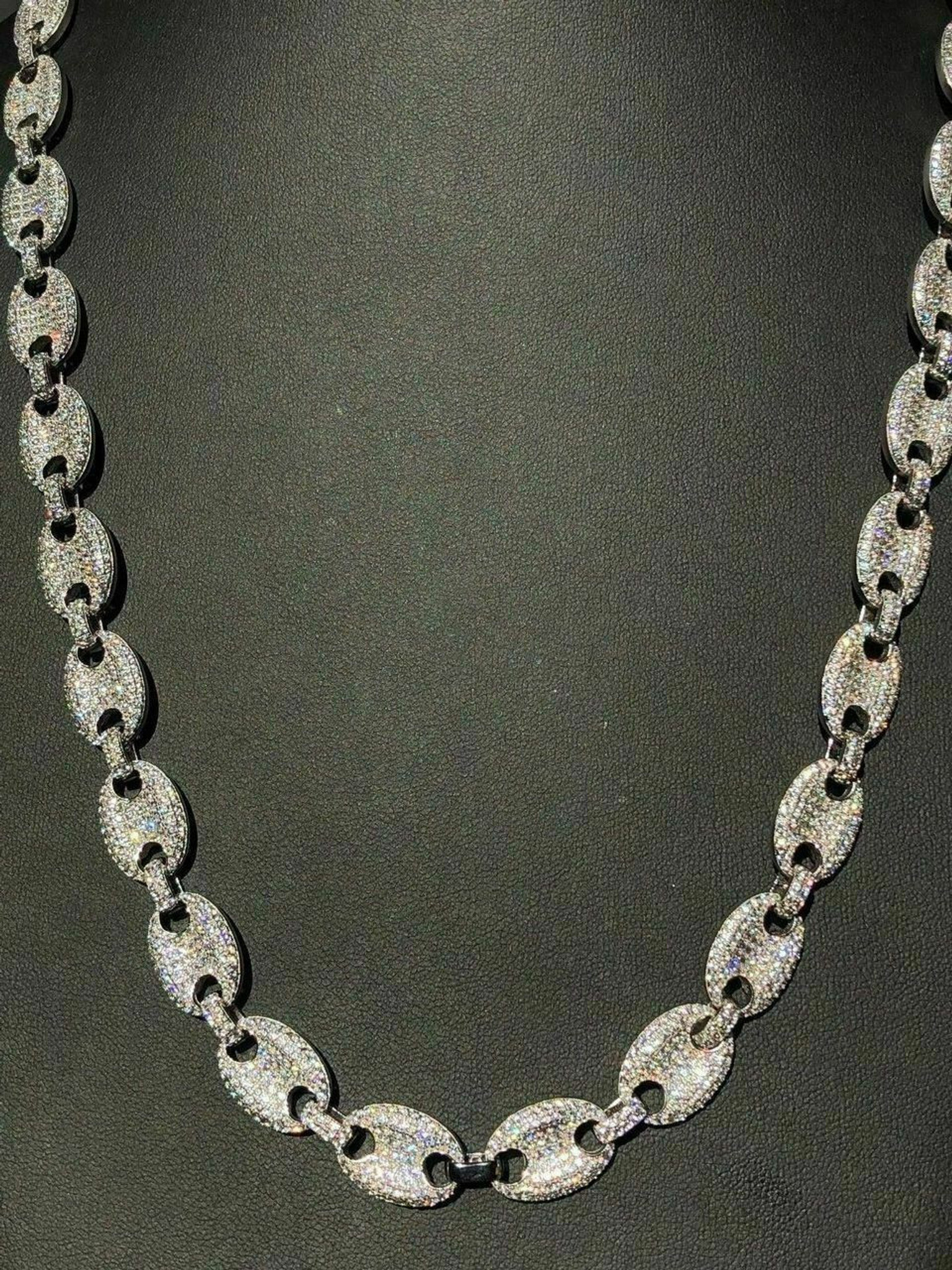 harlembling solid 925 silver mens mariner puffed gucci link chain icy diamond 12mm necklace 38801.1664382828