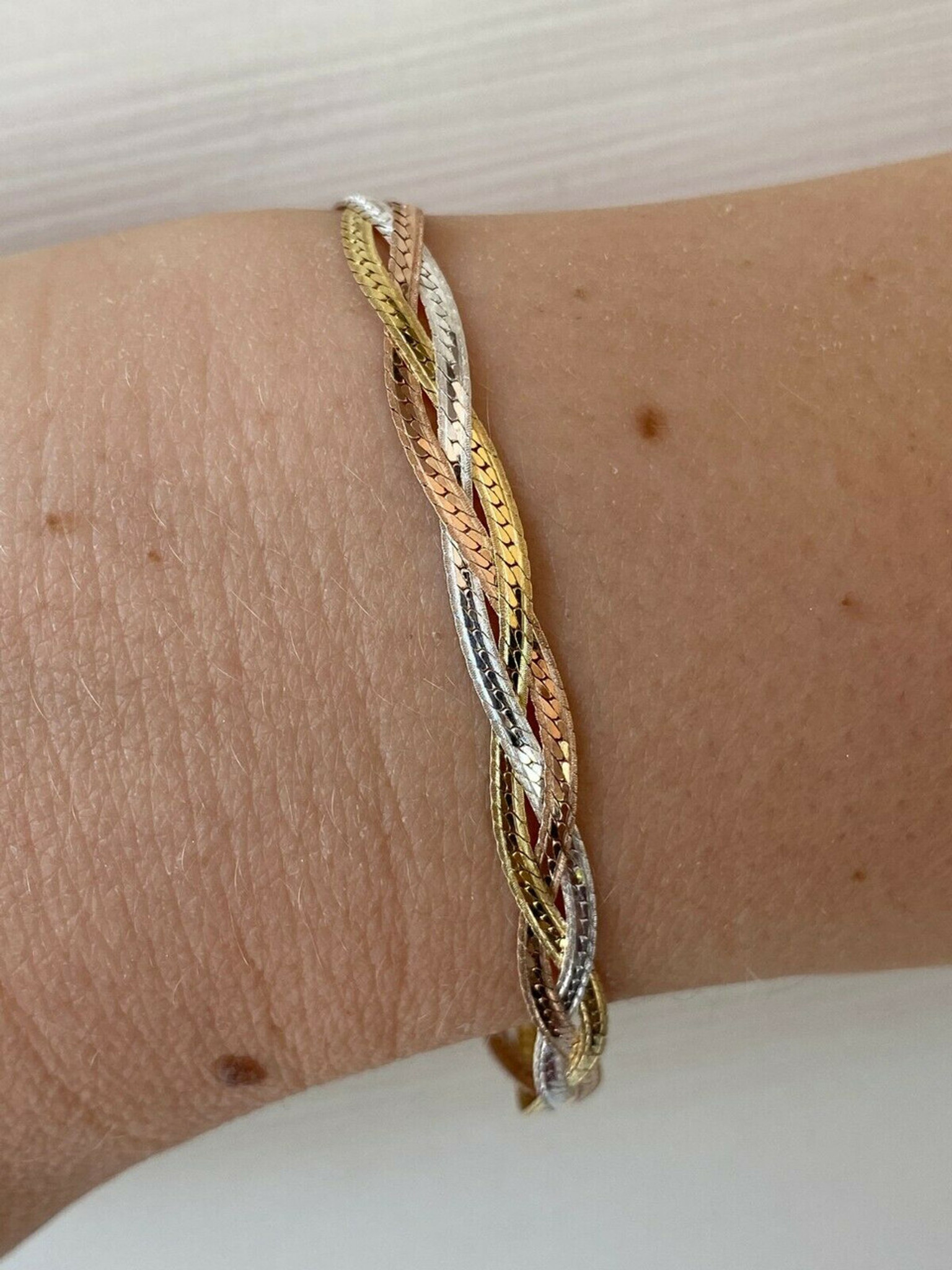 Women's 3MM Tri Color 925 Sterling Silver/rose Gold/yellow 