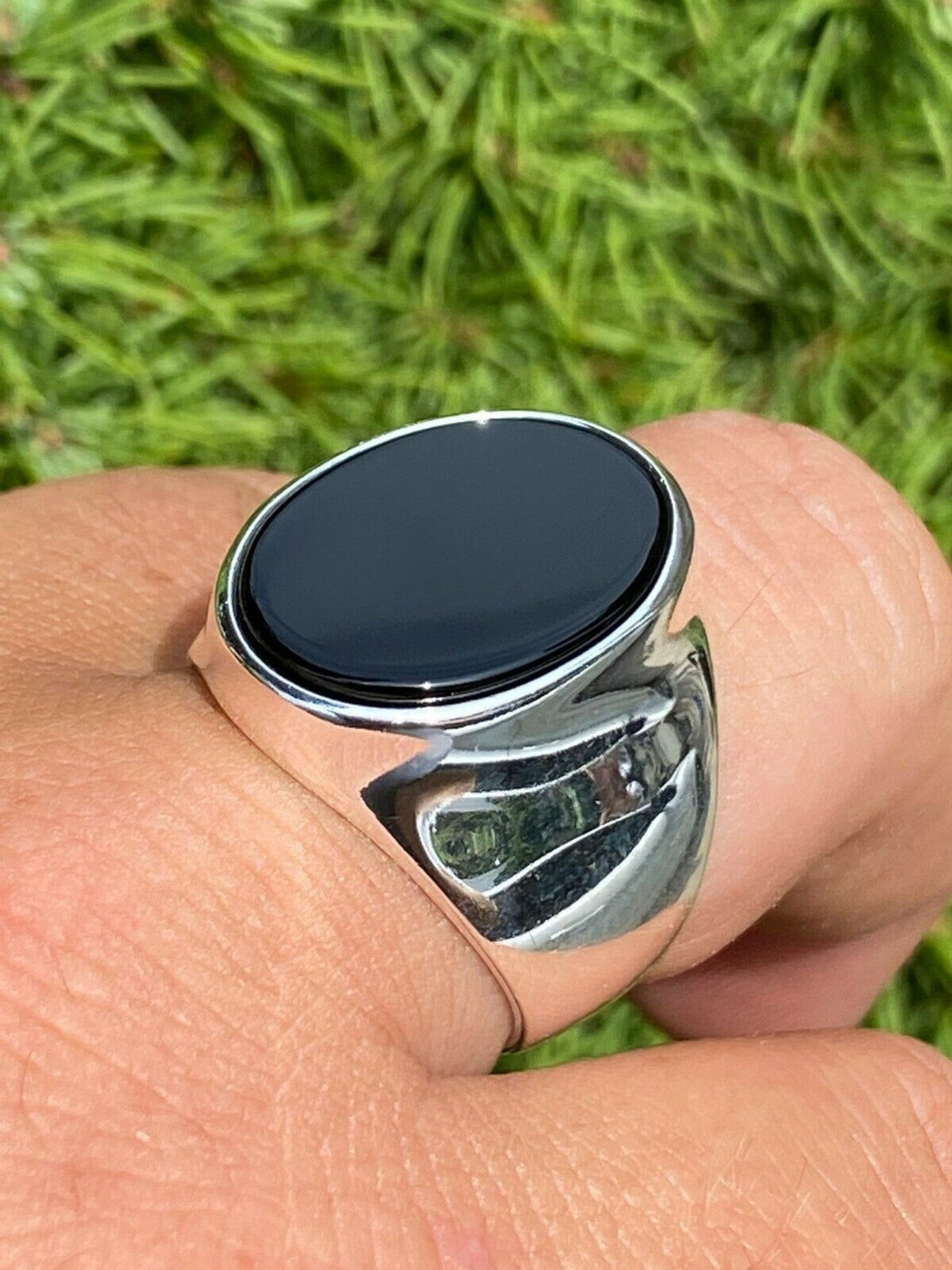 Men's Solid 925 Sterling Silver Real Black Onyx Signet Ring Sz 7-13 Pinky  Large