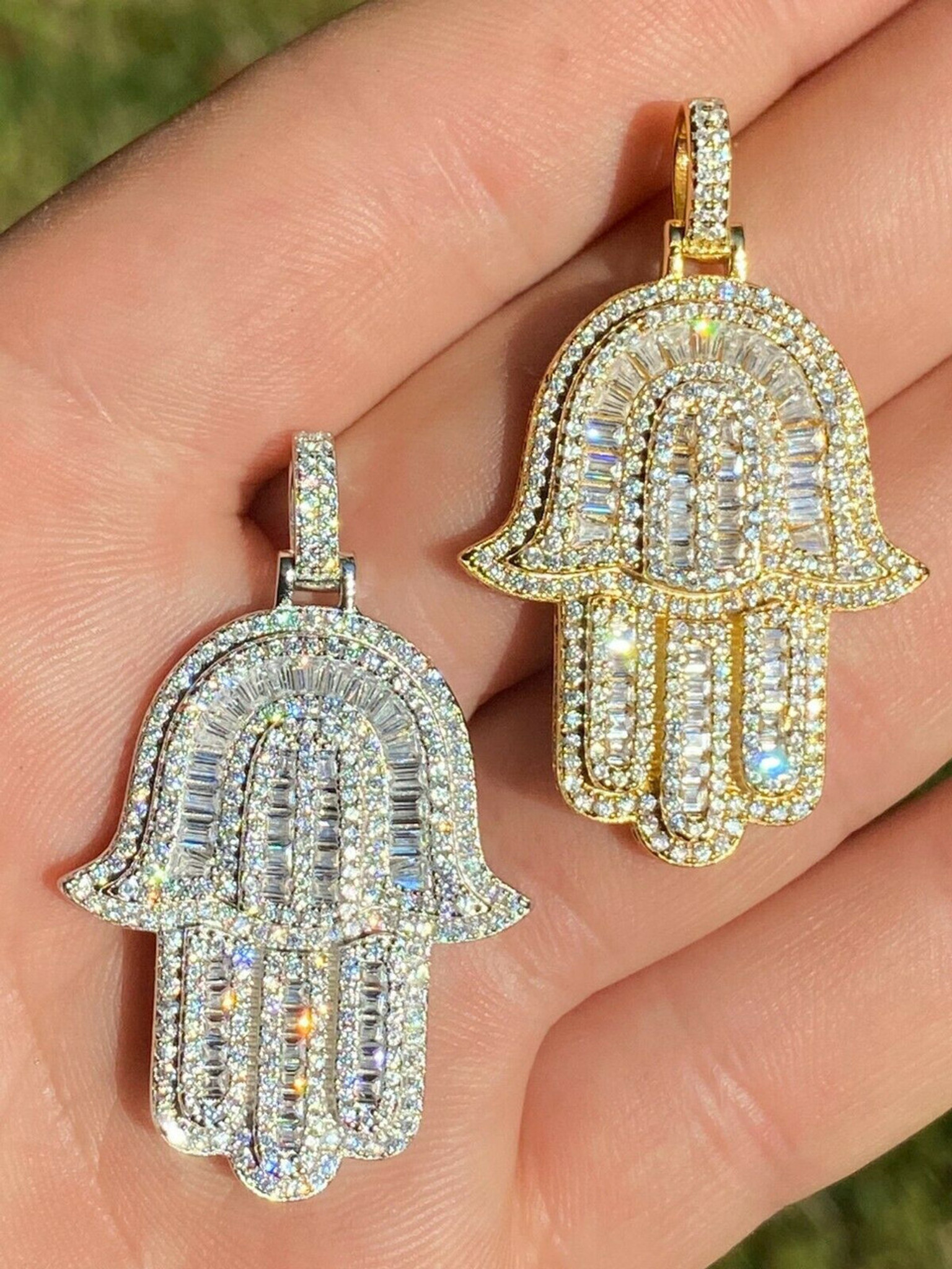 hamsa hand pendant iced out