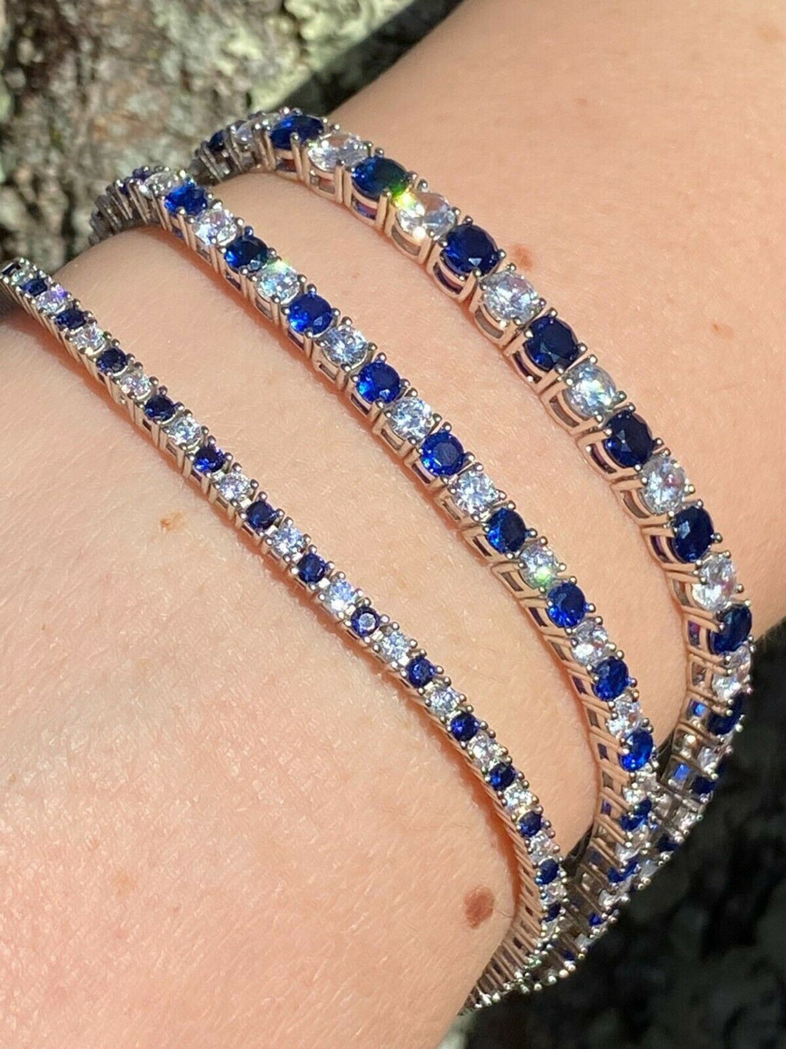 Blue Sapphire bracelet with Silver hook and chain – 1pc - Moksa