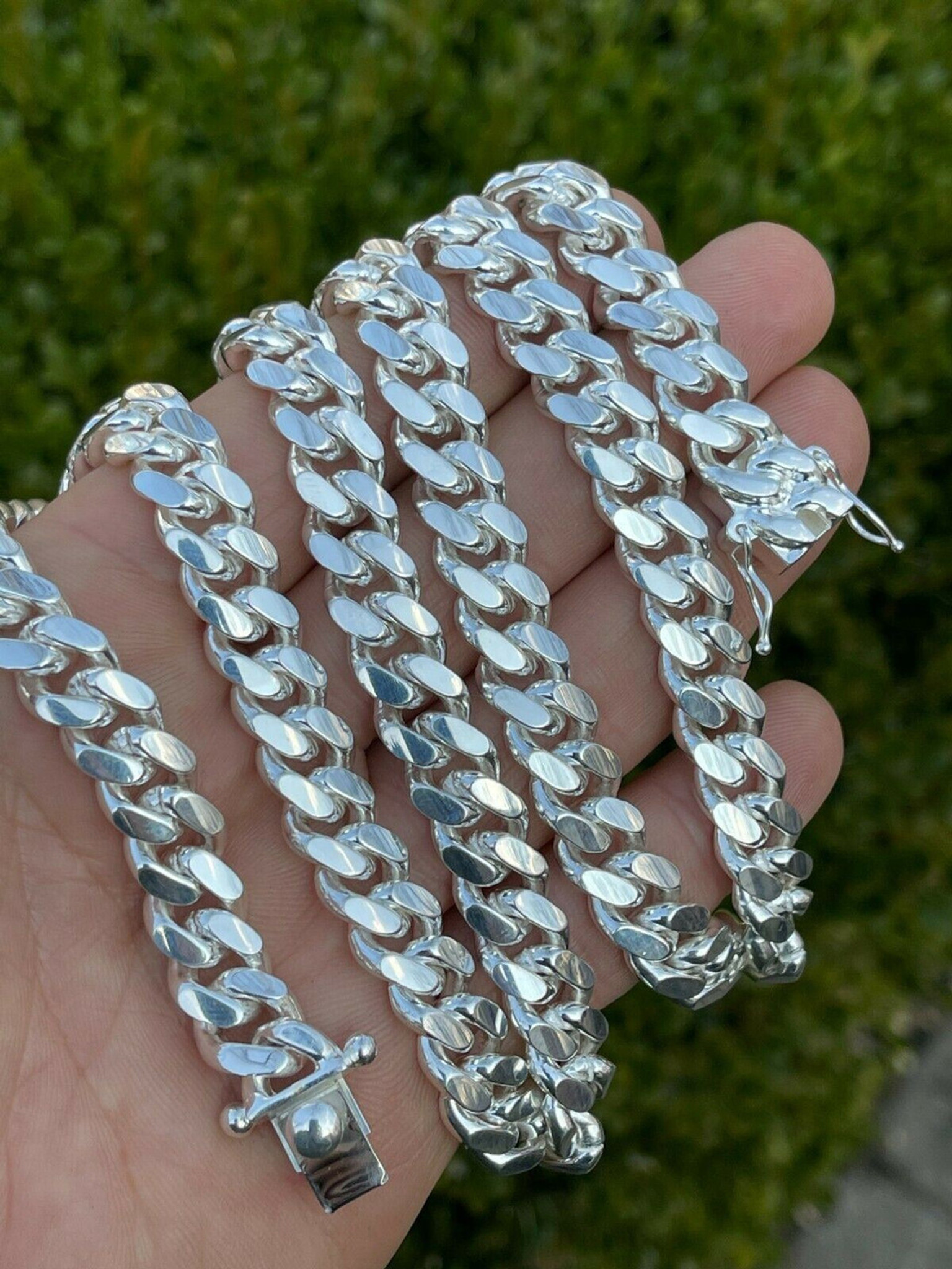 Real Miami Cuban Link Bracelet Iced Diamond Out Solid 925 Sterling Silver  HEAVY