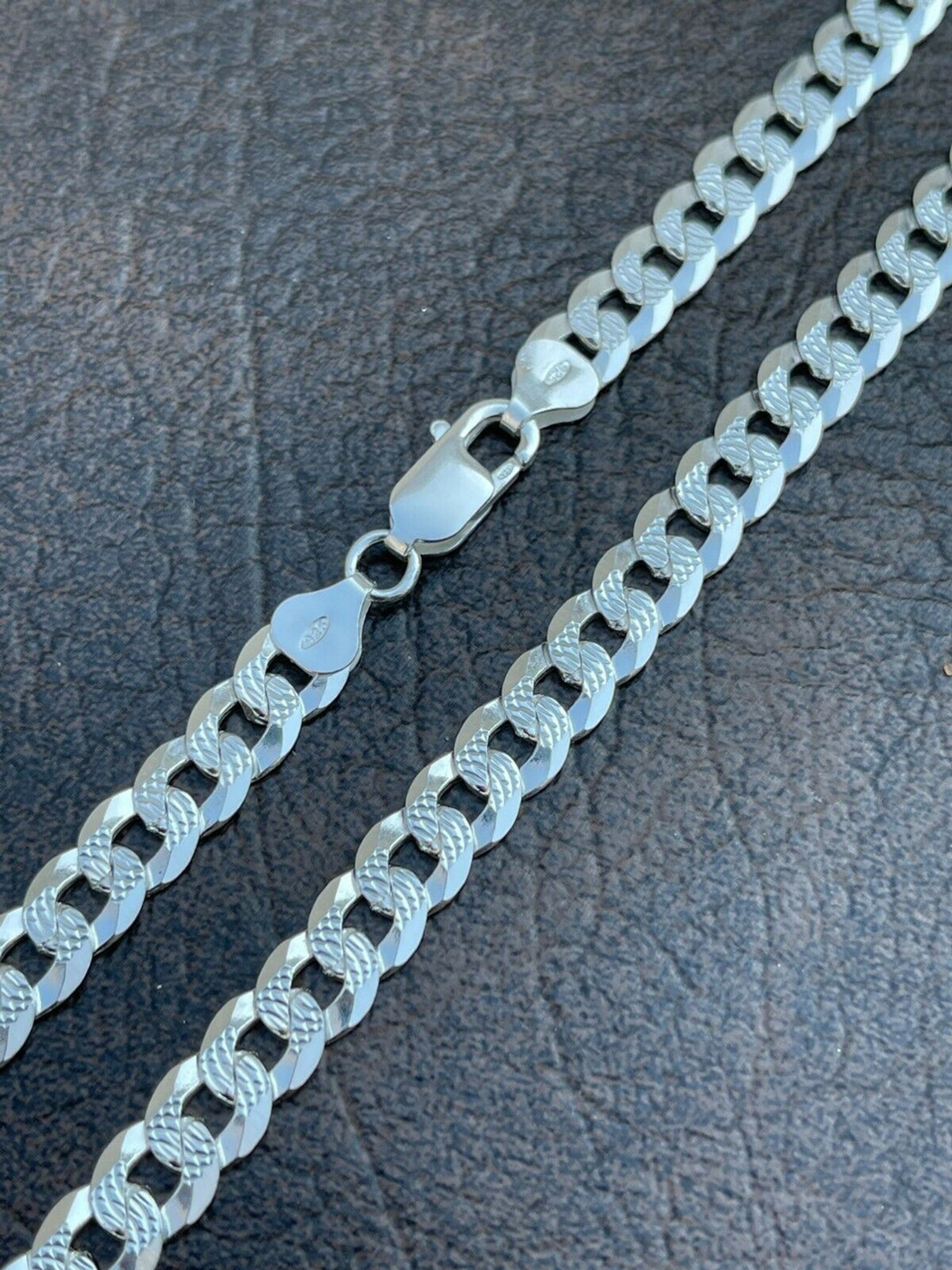 Solid 925 Sterling Silver Men's Miami Cuban Link Chain Necklace 8mm Diamond  Cut