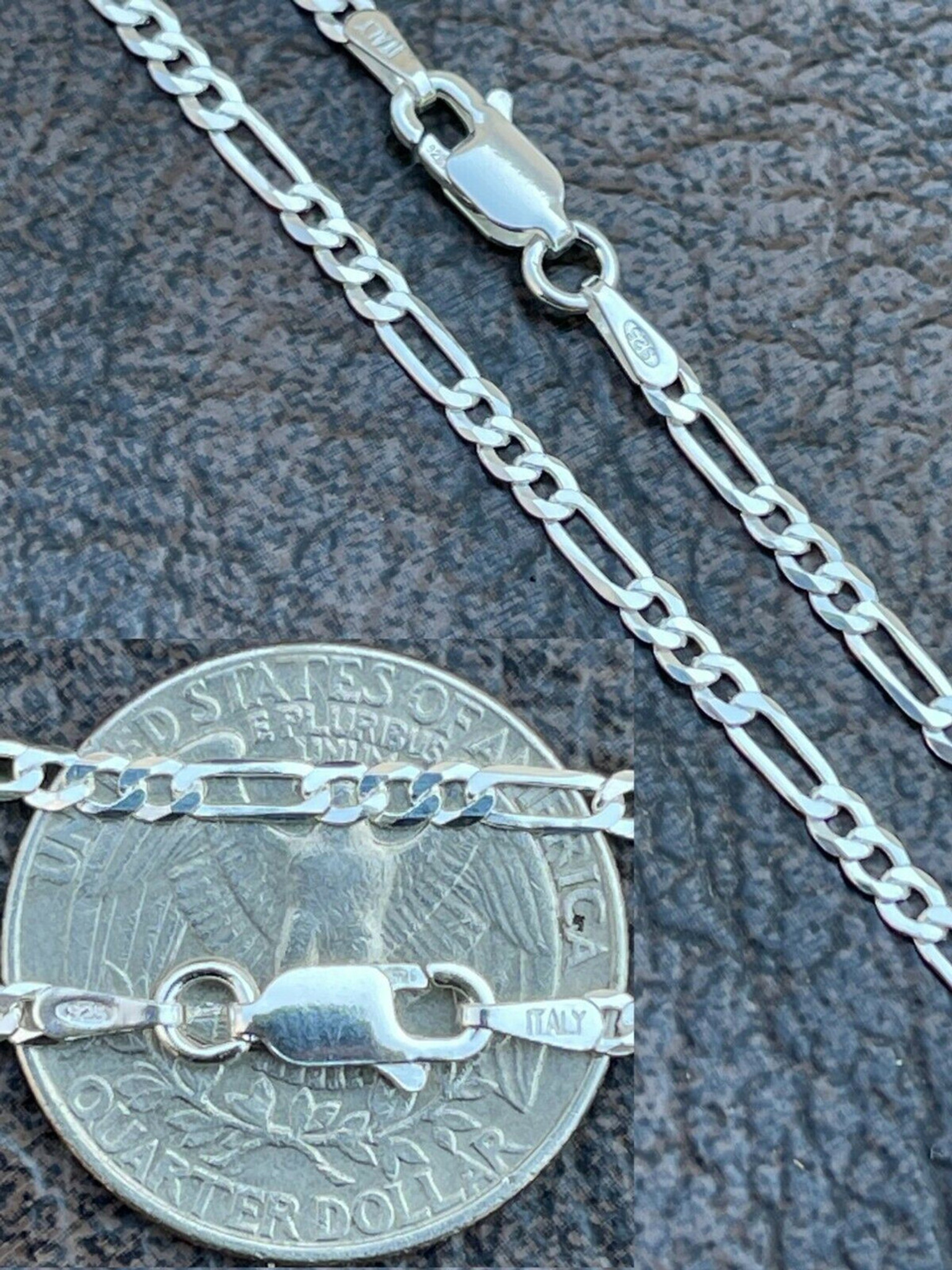 8mm Men's Figaro Link Chain Necklace Solid 925 Sterling Silver | JFM