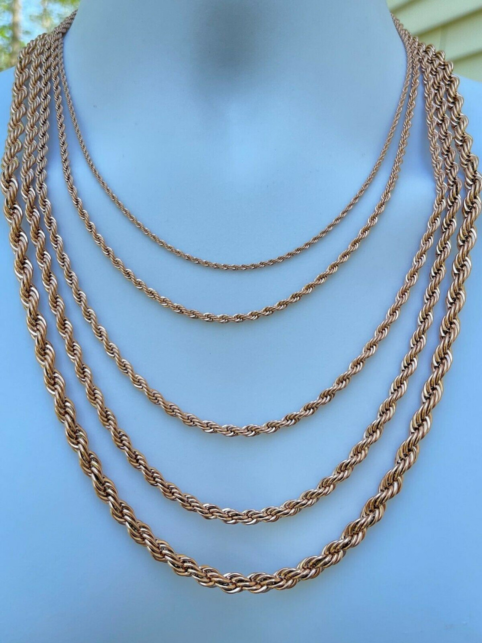 Men's Real Rope Chain Necklace 14k Rose Gold Over Stainless Steel 2mm-6mm  18-30