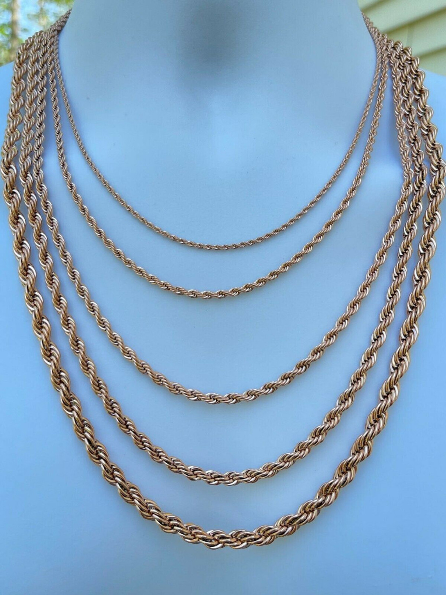Men's Real Rope Chain Necklace 14k Rose Gold Over Stainless Steel