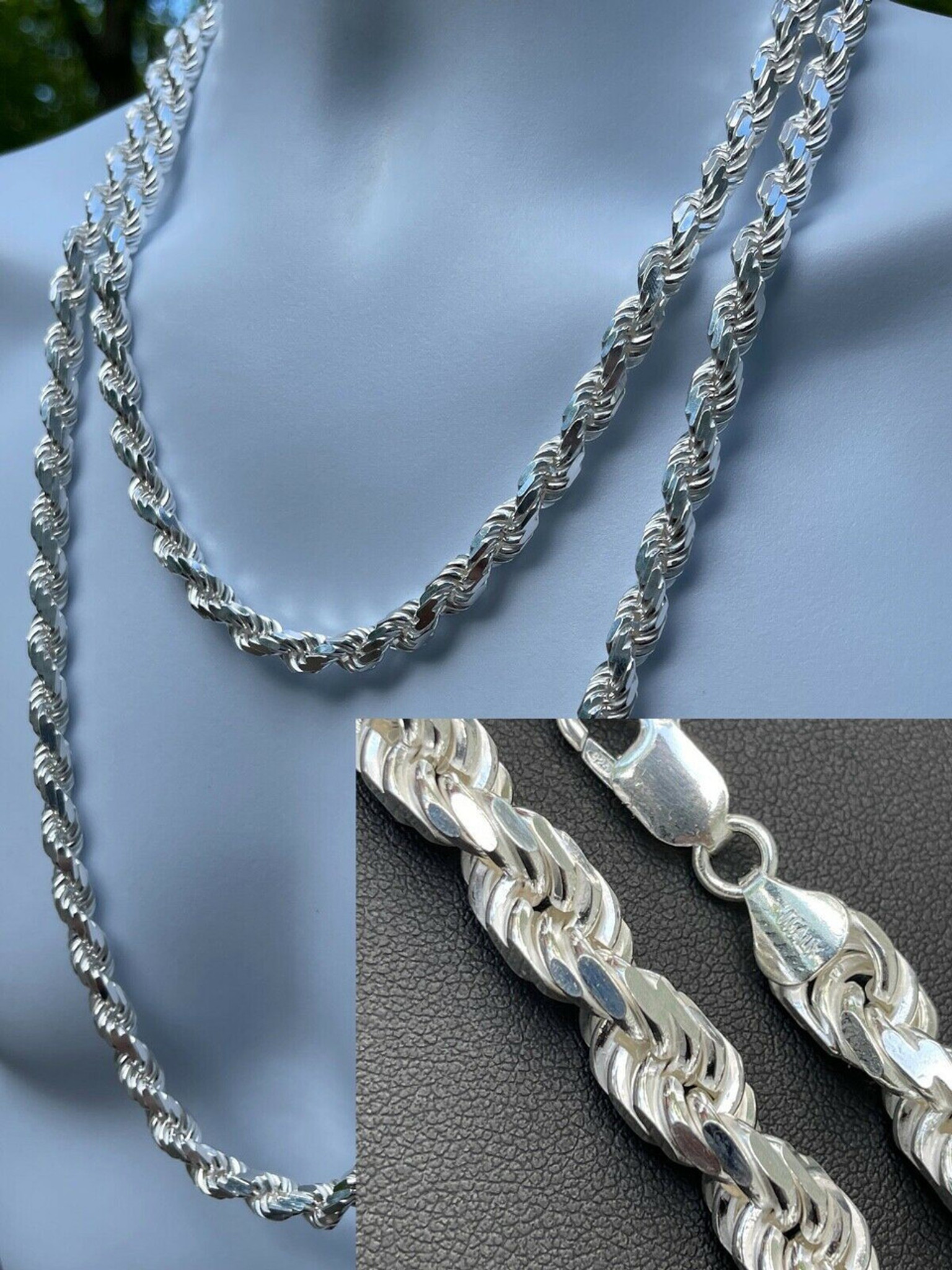Real 925 Sterling Silver Diamond Cut Sparkle Ice Rope Chain Necklace 4mm  16-30