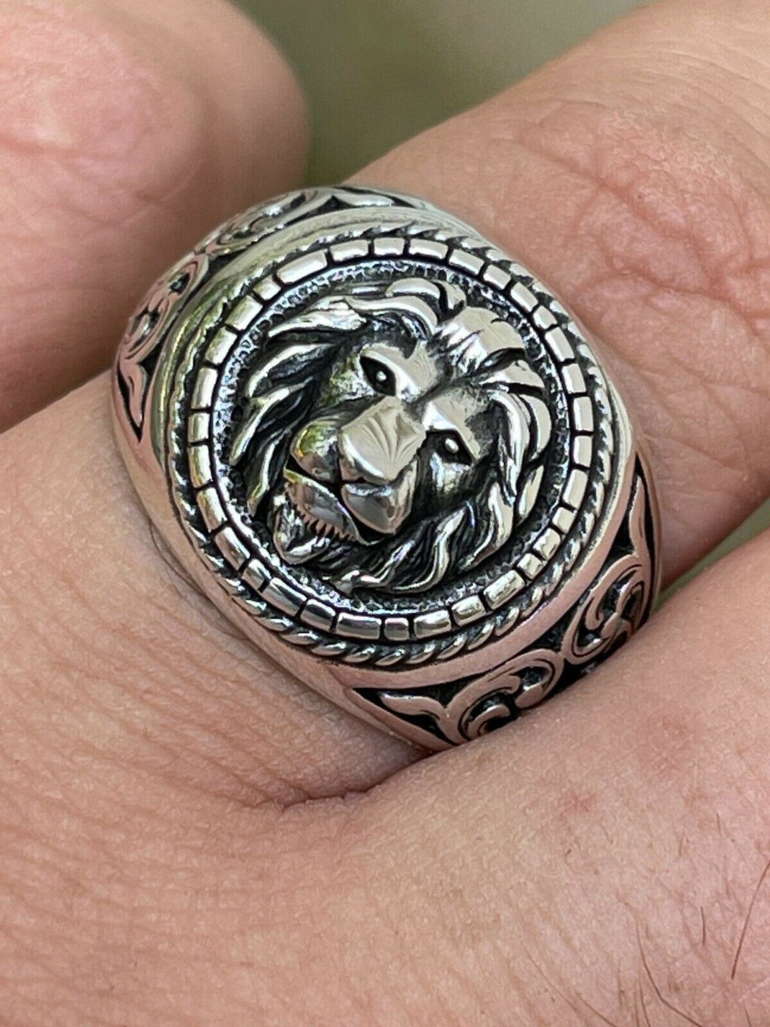Myshiwu Adjustable Lion Ring 925 Sterling Silver Retro Thai Silver Lion Head  Open Ring for Men Women(Fit for Ring Size 8-11)|Amazon.com