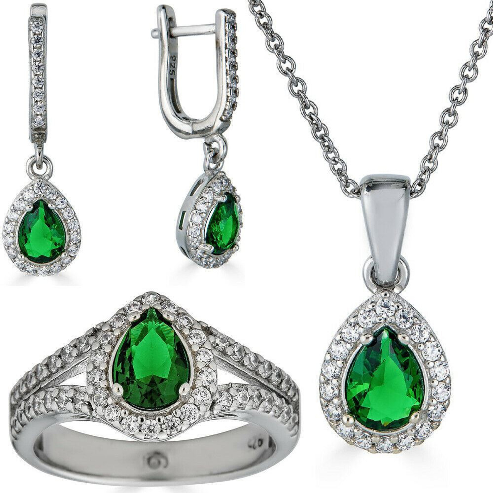 Sterling Silver Emerald Cubic Zirconia Baguette Charm Necklace – Sterling  Forever