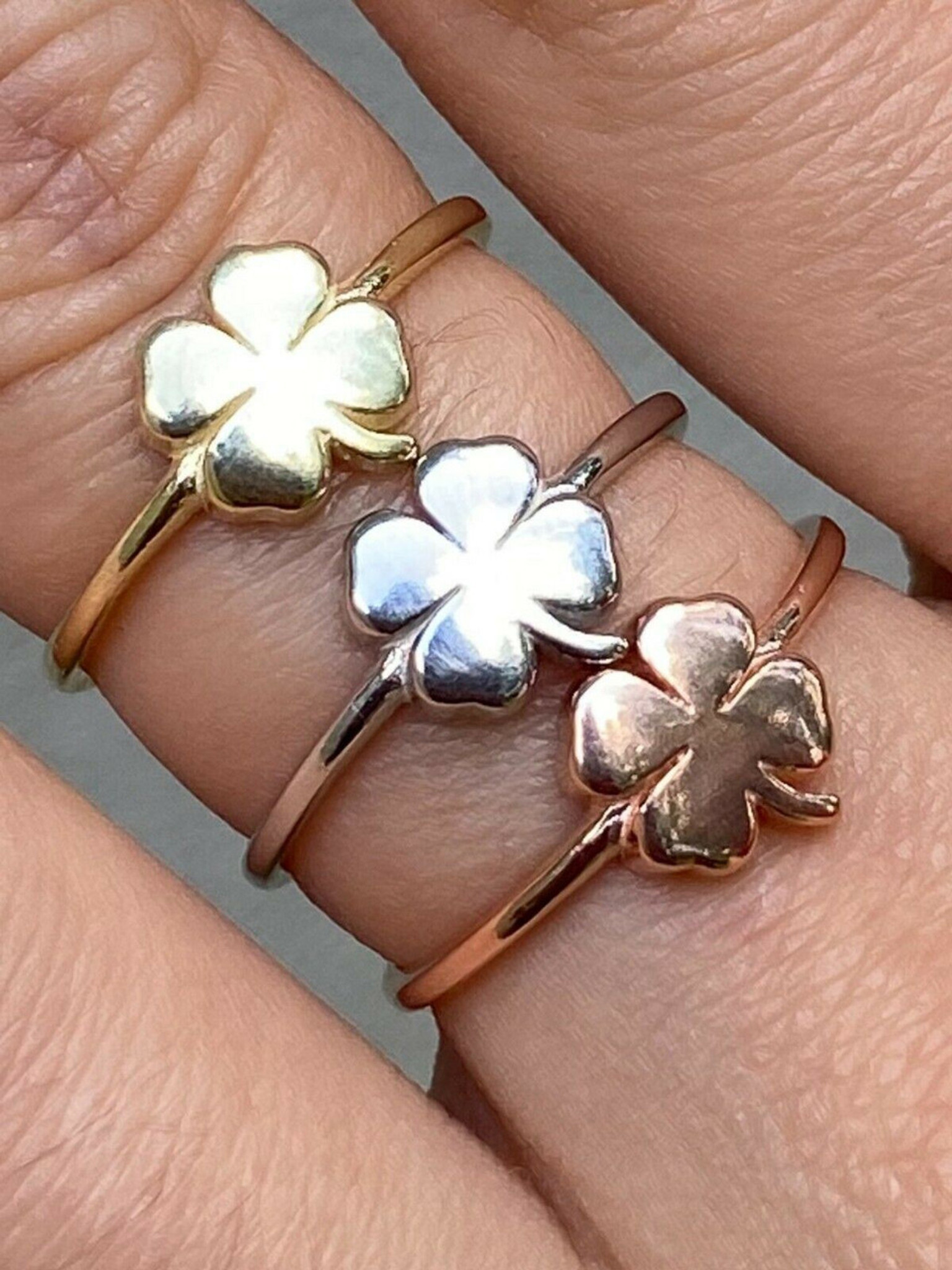 Four Leaf Clover Ring Sizes 5-10 925 Sterling Silver Or Yellow Rose Gold  Finish