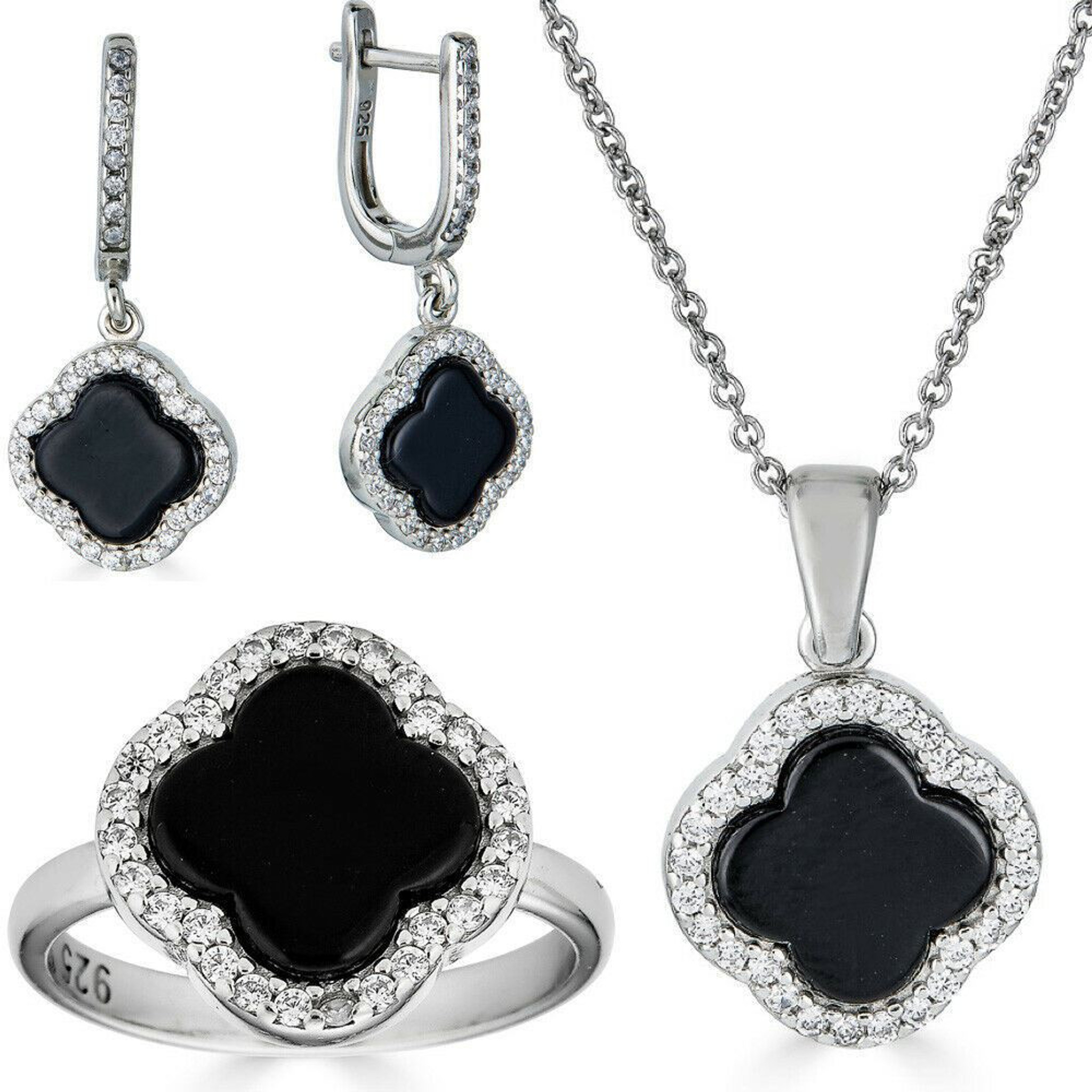 Black Jewelry Set With Full Zircons, Including Necklace And Earrings |  SHEIN USA