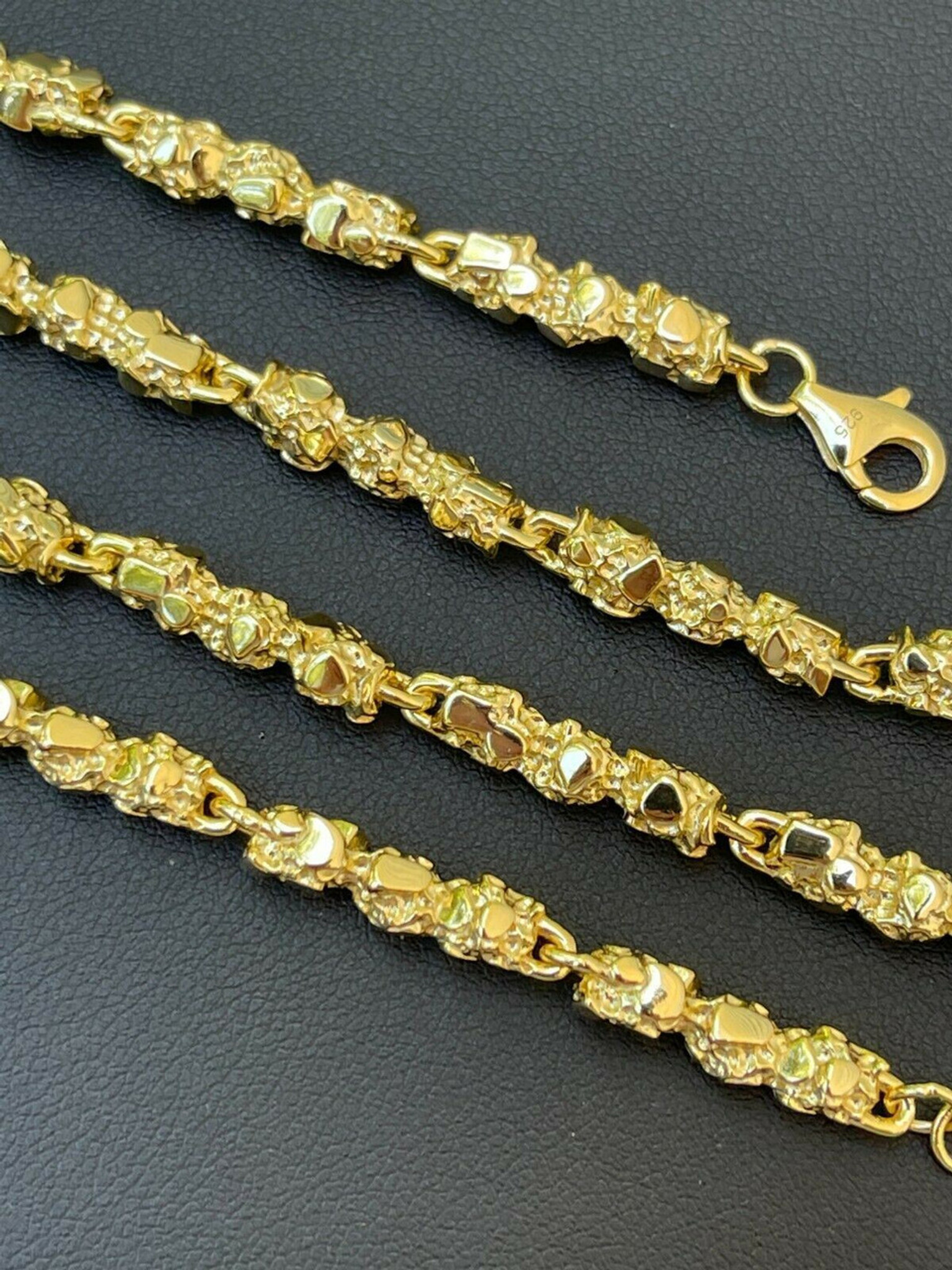 14k Gold Over Solid 925 Sterling Silver Nugget Link Chain Necklace