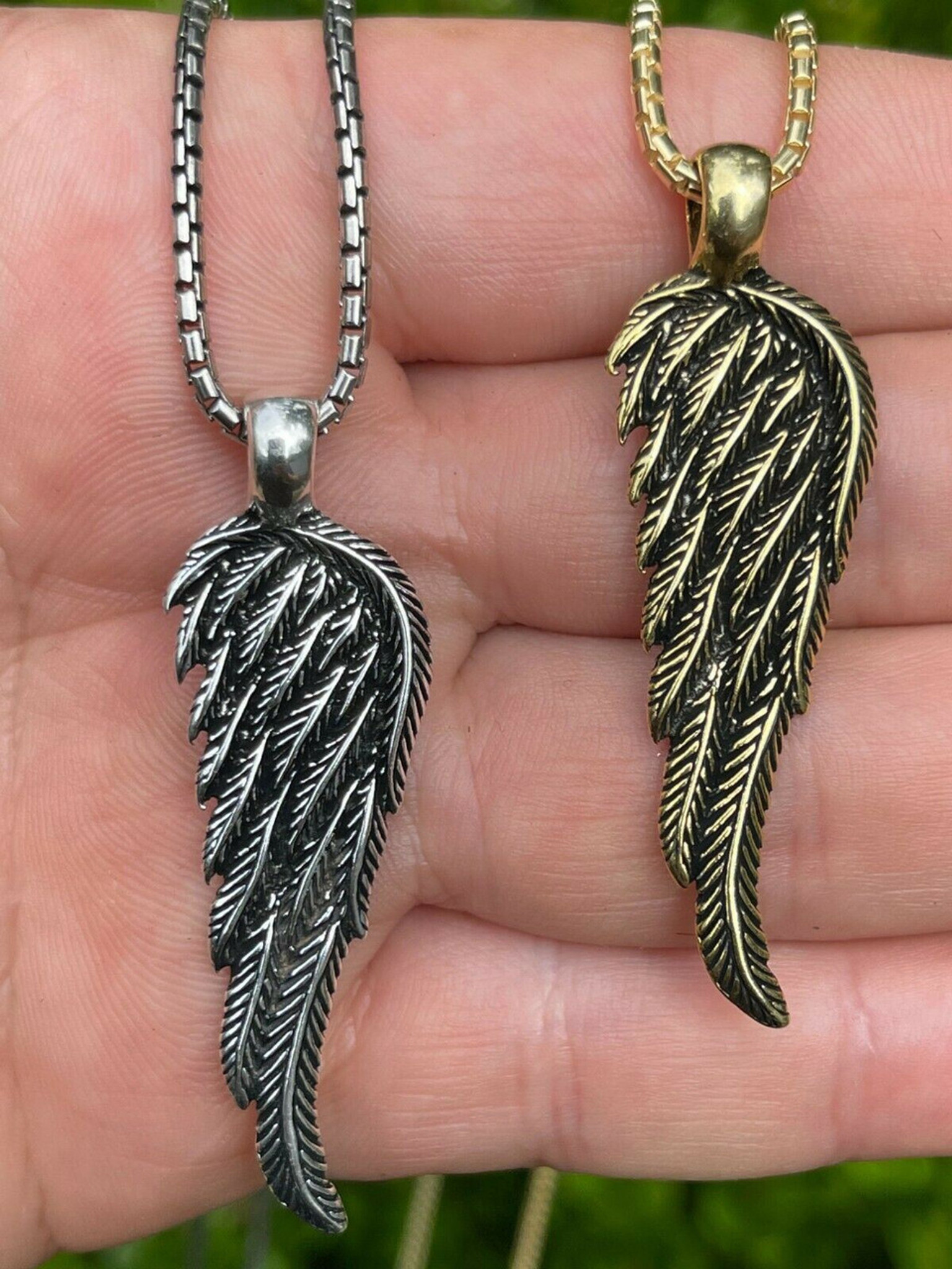 Mens Stainless Steel Angel Wing Feather Pendant Necklace For Men Women Gift  | eBay