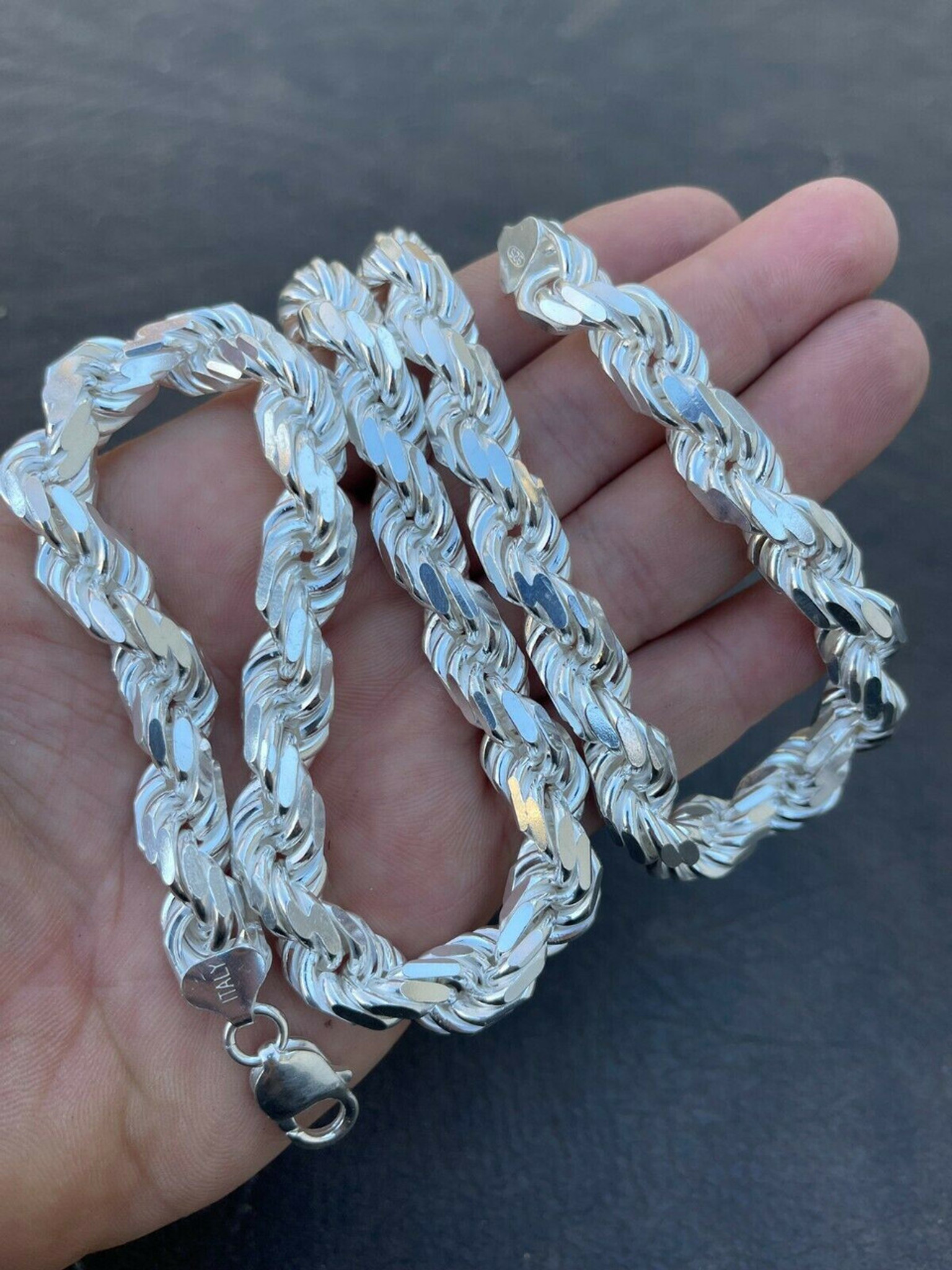 Real Solid 925 Sterling Silver 11mm Thick Men's Rope Chain Necklace Heavy  Kilo