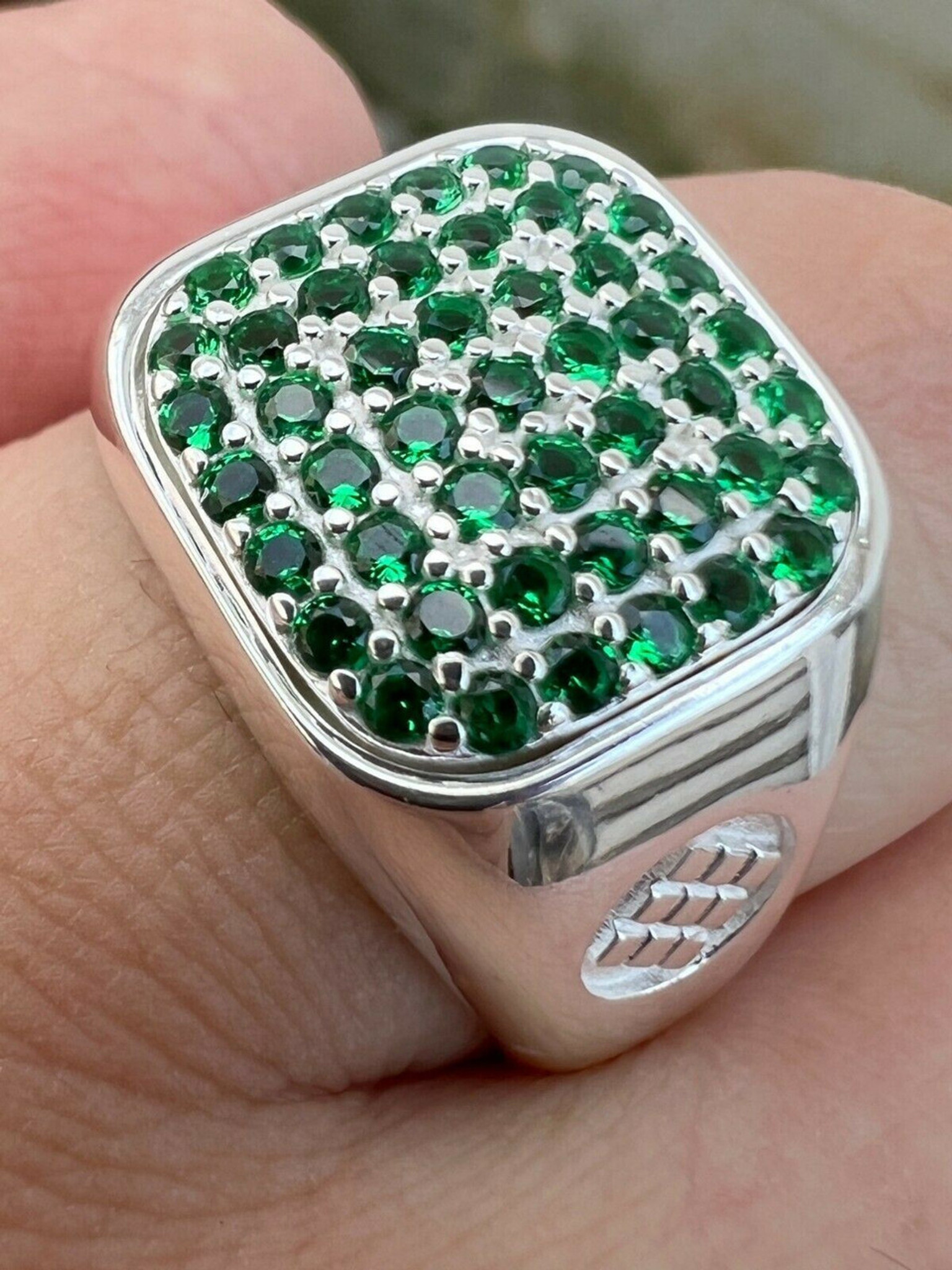 Raw Emerald Big Stone Sterling Silver Ring | Asia West