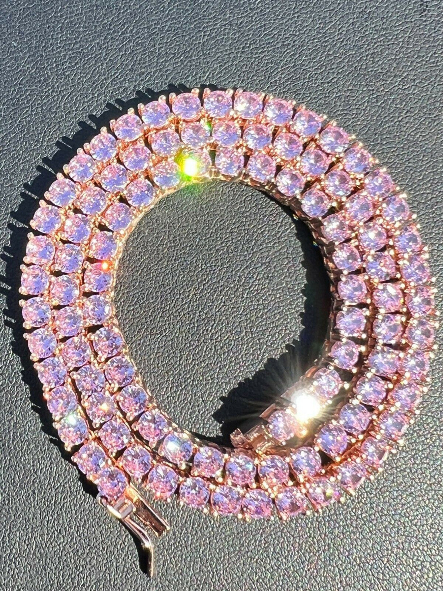4mm Tennis Chain Real 925 Sterling Silver 14k Rose Gold Pink
