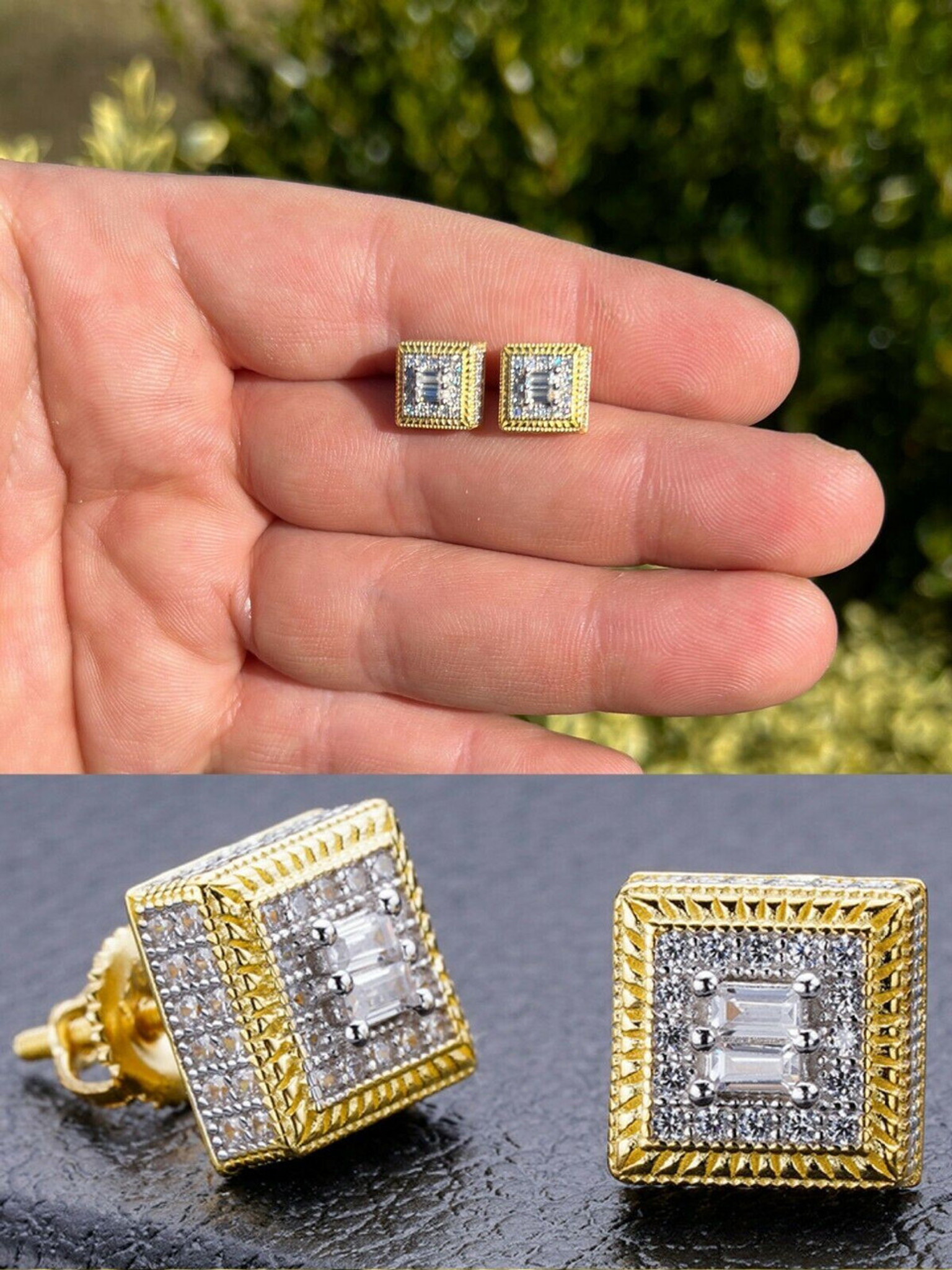 Brass Gold Diamond Earrings for Men for sale | eBay