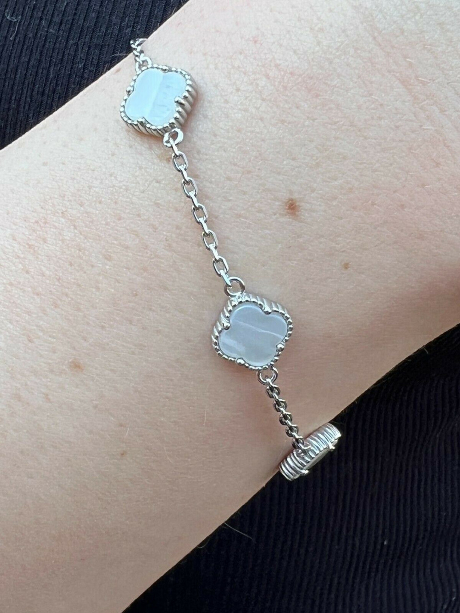 Sterling silver mother of pearl clover bracelet – Pearl Poetry