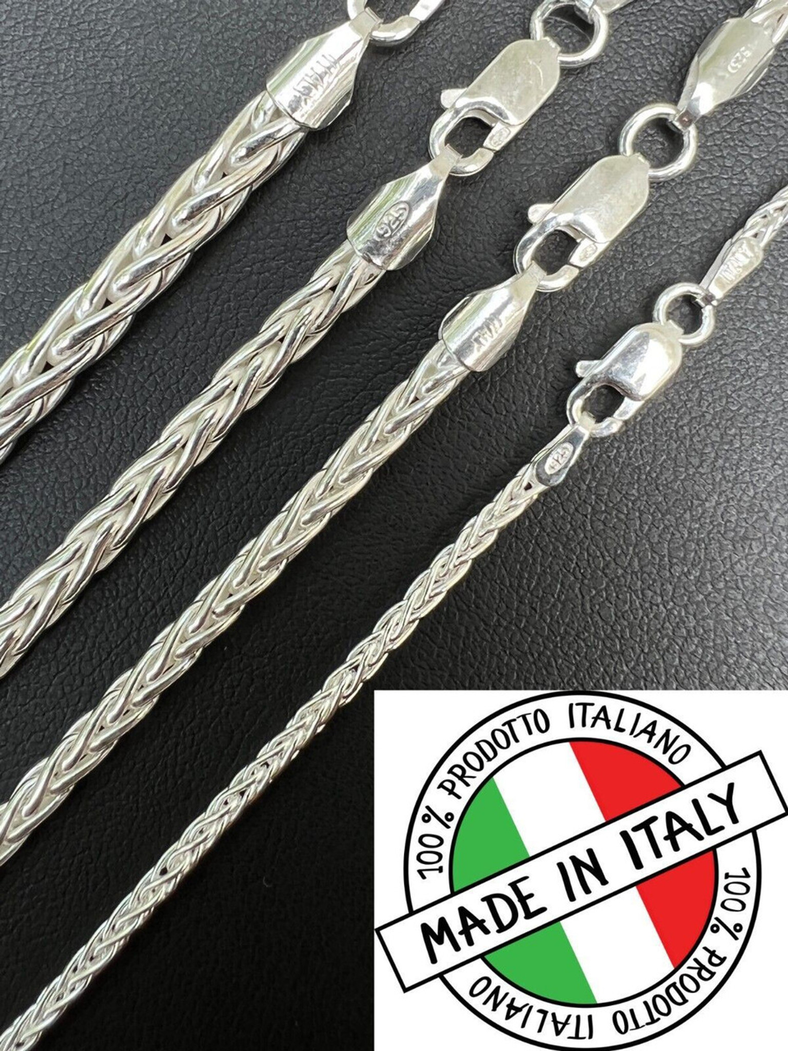 Black Wheat Chain Necklace Stainless Steel Thick Spiga Chain for