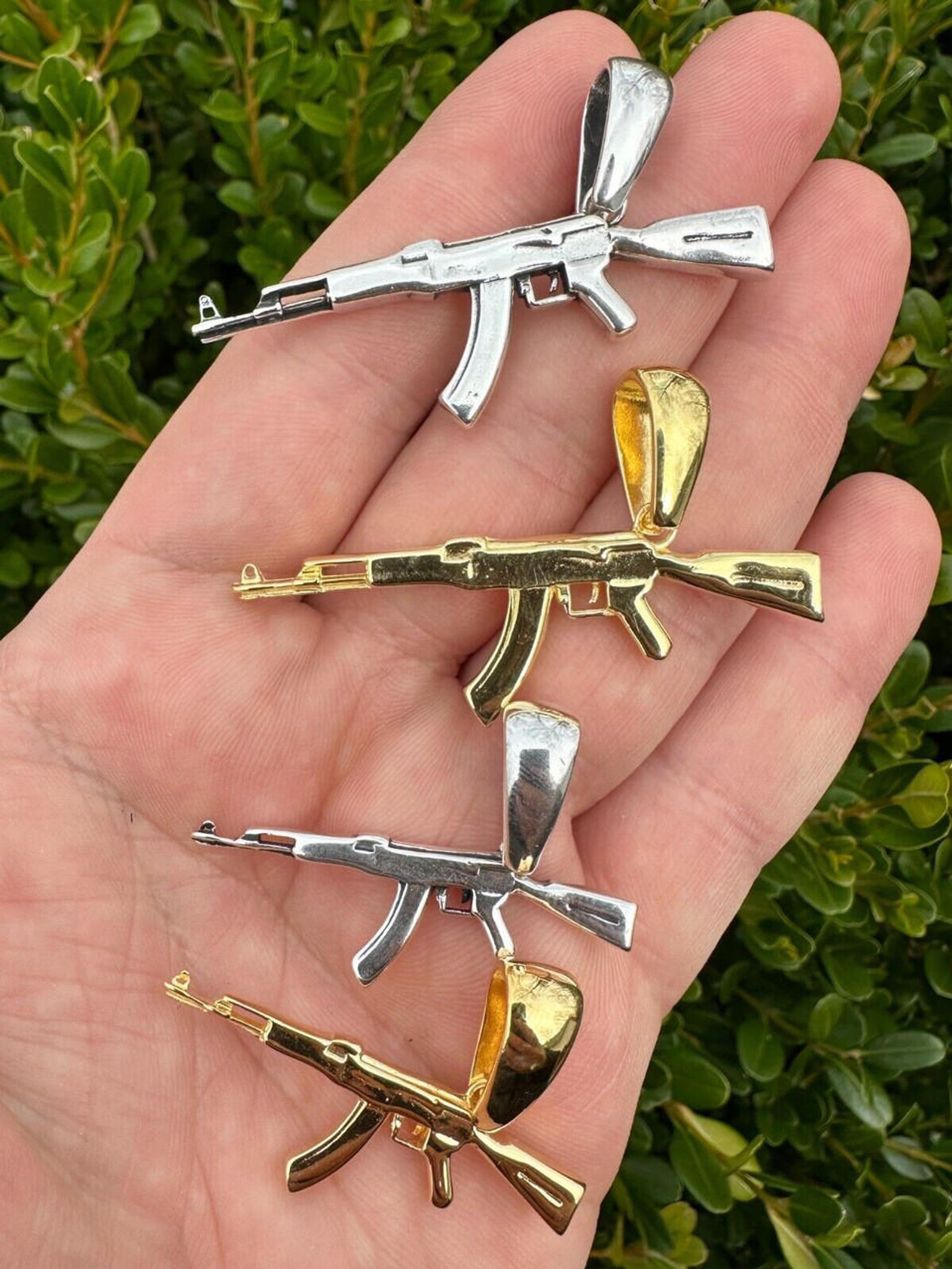 Real Solid 925 Silver / 14k Gold Mens AK47 Gun Rifle Gangster Pendant  Necklace | eBay