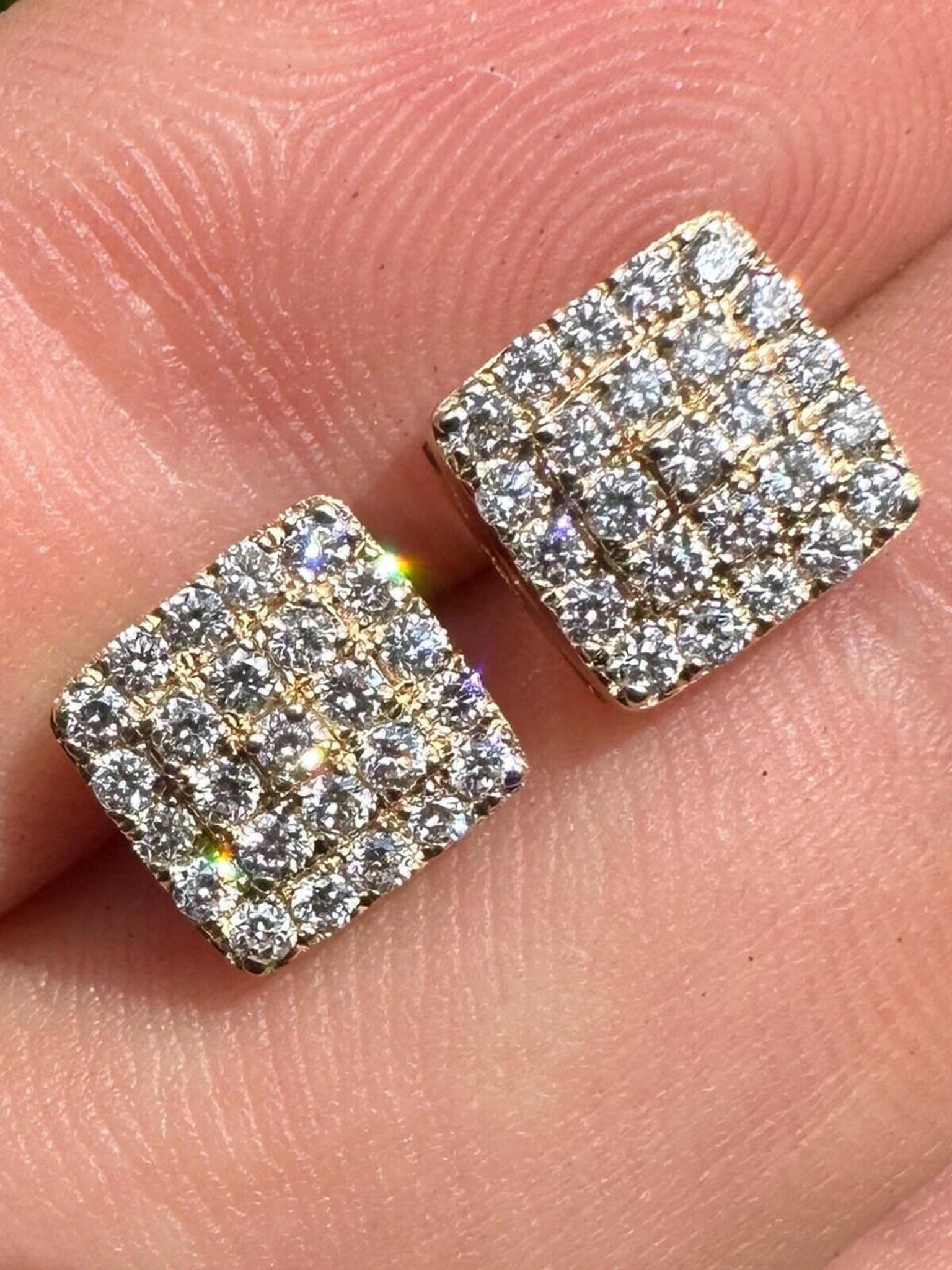 14K Gold Plated 925 Iced CZ Hip Hop Men's Earrings Large Square Baguette  Studs | eBay