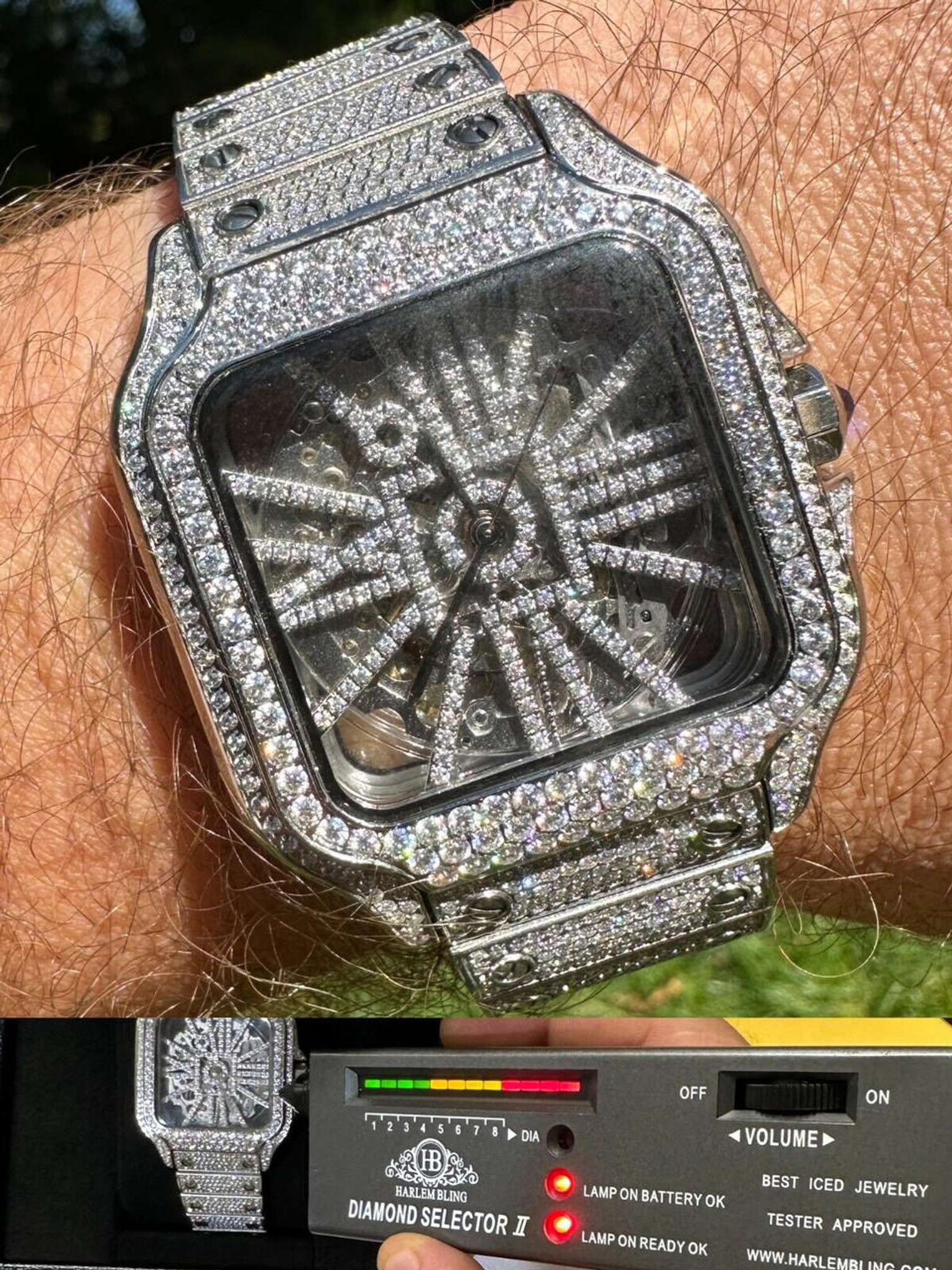 Real Mens MOISSANITE Watch Iced Automatic Movement Hip Hop Bust Down