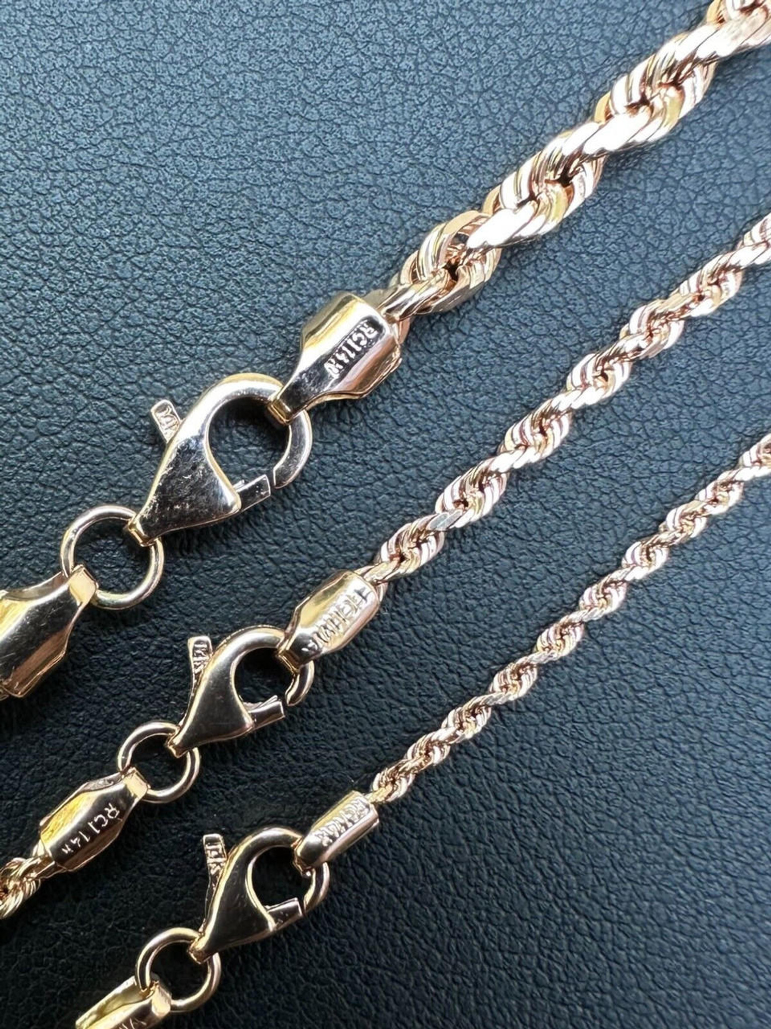 Women's 14K Gold Necklace Solid Rose Gold Rope Chain