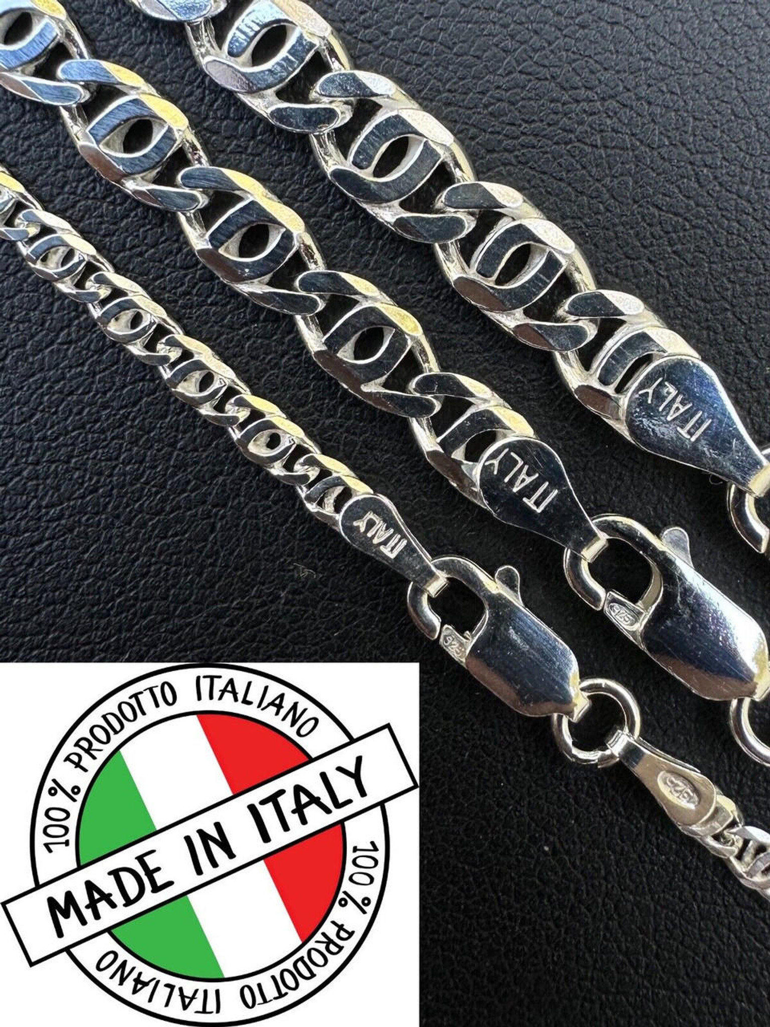 Italian Chain Bracelet Shiny 925 Sterling Silver Mixed Link Design Length  18.75cm - Silver Jewellery Boutique