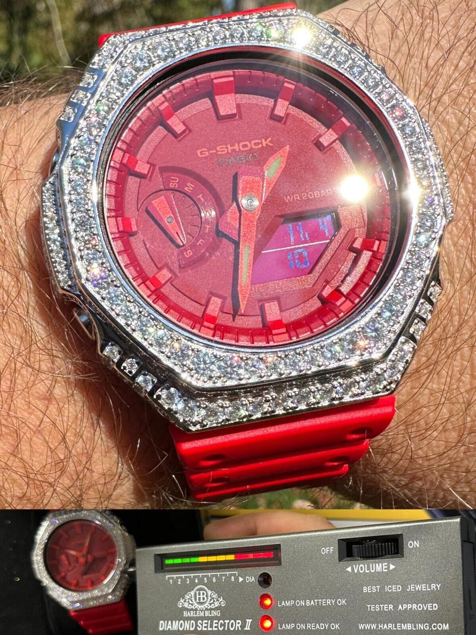 MOISSANITE Real 925 Silver Iced Red Casio G Shock GA-2100 Hip Hop